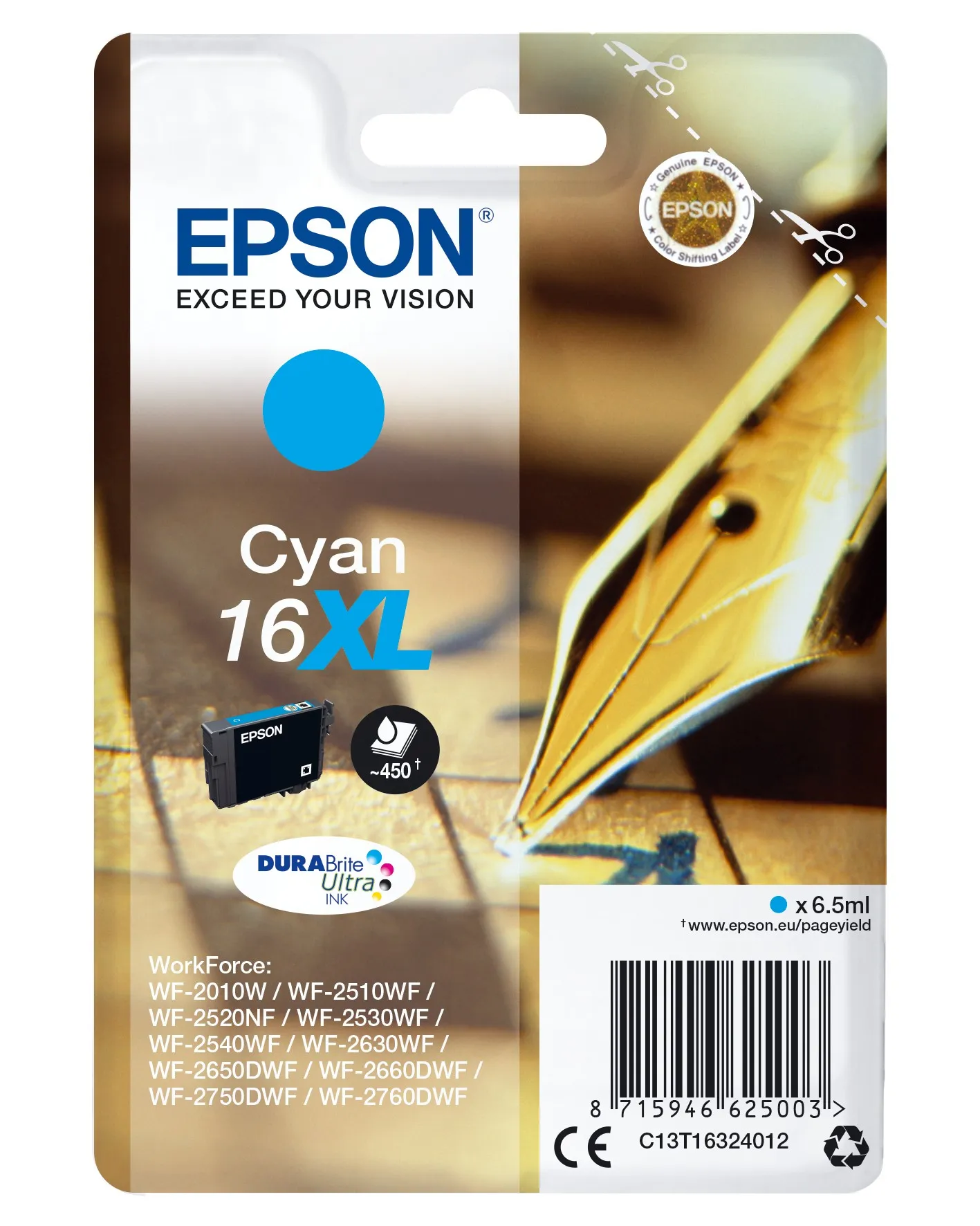 Epson Cart Ink Xl Ciano Per Wf-2510Wf Wf-2520Nf Wf-2530Wf Wf-2540Wf Serie 16Xl Penna E Cruciverba - immagine 1