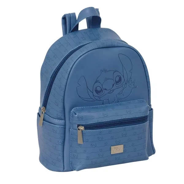 Zainetto mini Safta Stitch blu - Tasca frontale - Doppia cerniera - Interno foderato - Spallacci regolabili - Maniglia superiore - 240x120x280 mm - Blu - immagine 1