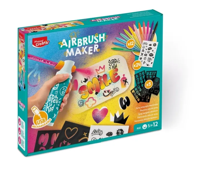 Kit aerografo Maped per bambini facile da usare con pennarelli Maped a tema giungla + confezione di ricariche - Per bambini dai 5 anni in su - immagine 1
