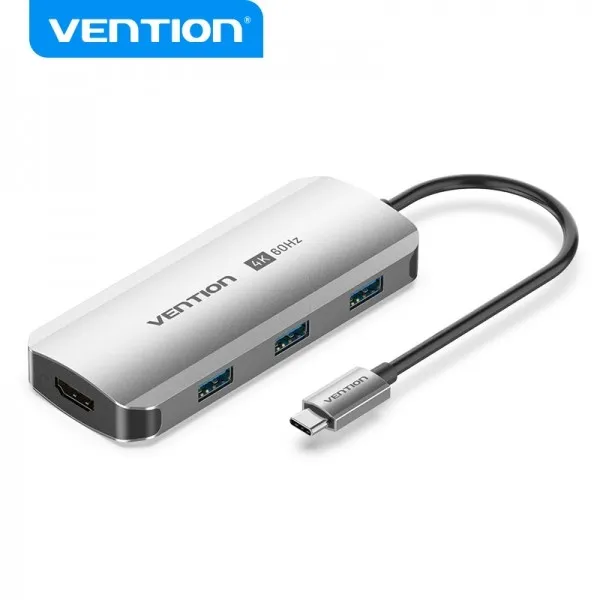 Docking station Vention 5 in 1 da USB-C a HDMI/3xUSB3.0/PD - 015 m - Alluminio grigio - immagine 1