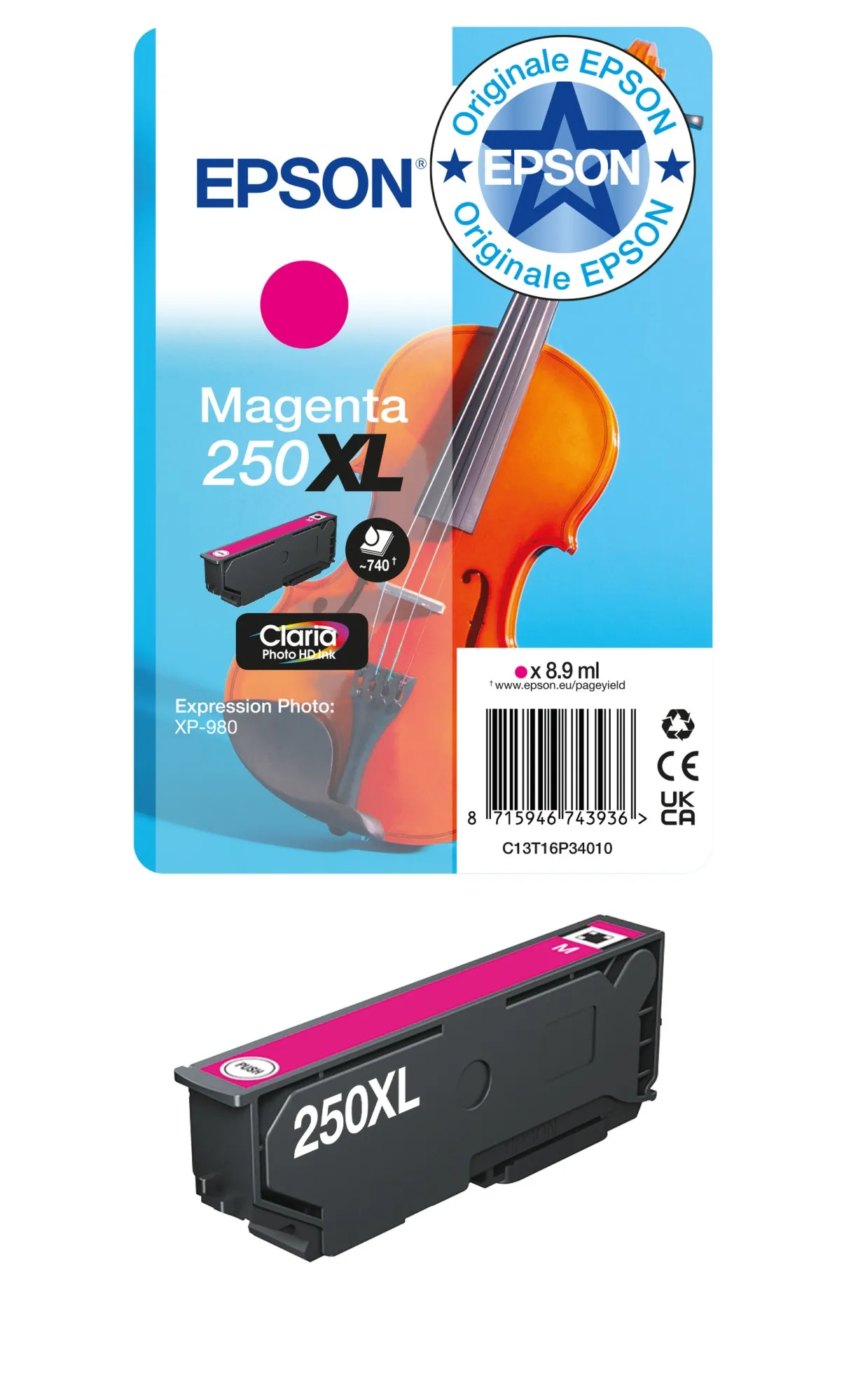 Epson Inchiostro magenta 250XL Claria Photo HD Violino in confezione singola - immagine 1