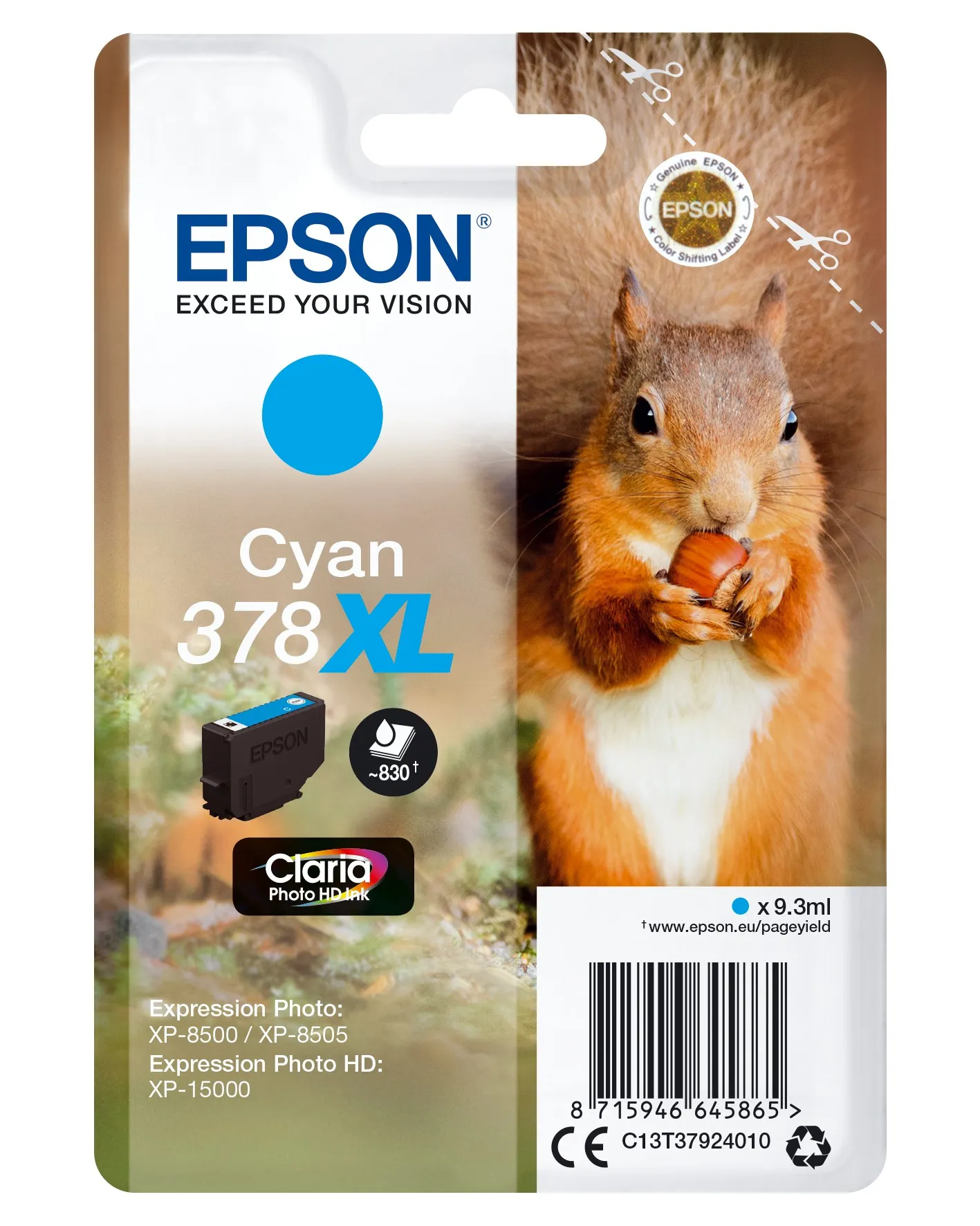 Epson Squirrel Singlepack Cyan 378XL Claria Photo HD Ink - immagine 1