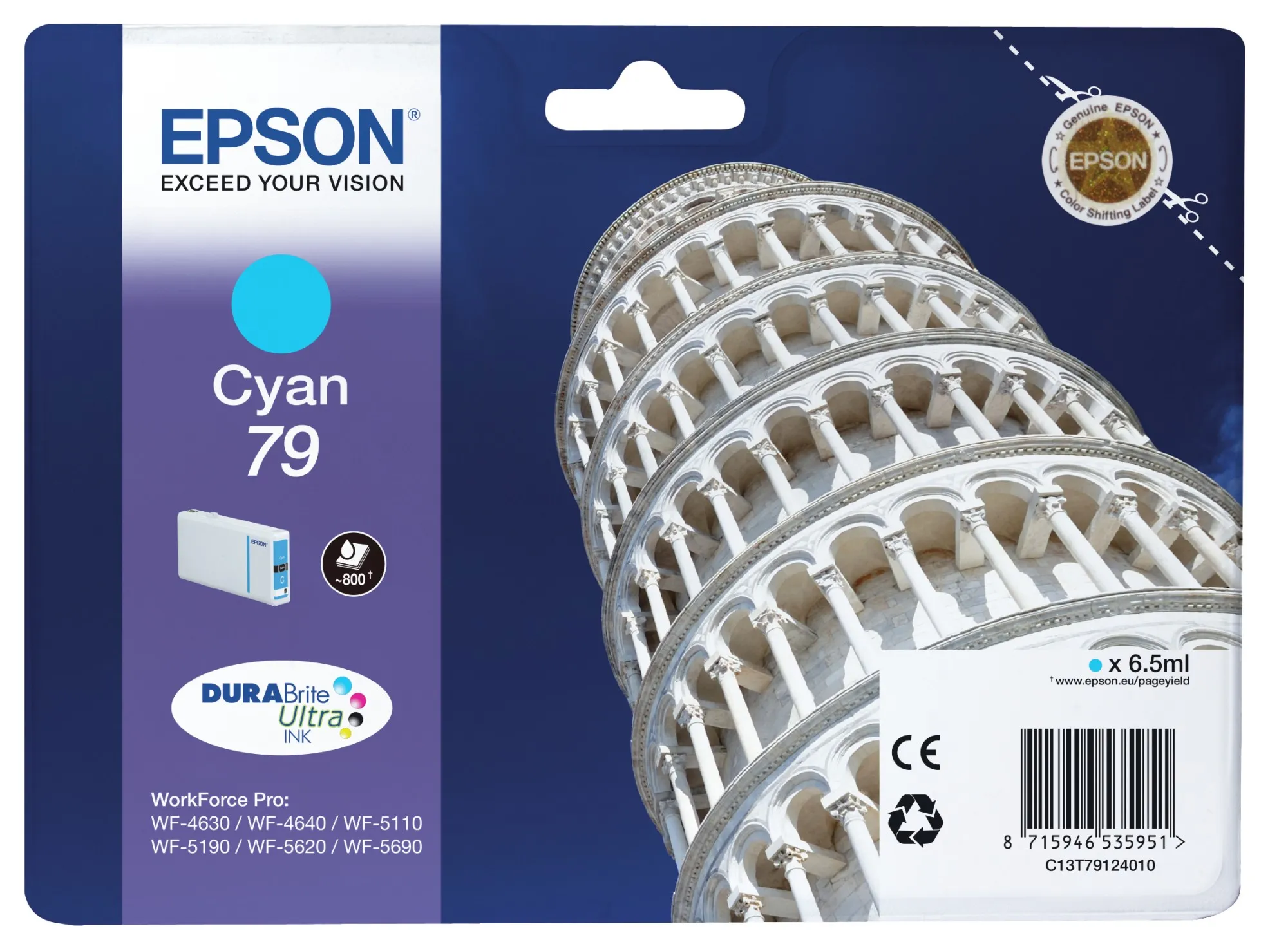 ORIGINALE Epson Cartuccia d'inchiostro ciano C13T79124010 79 800 pagine 65ml 79 - immagine 1