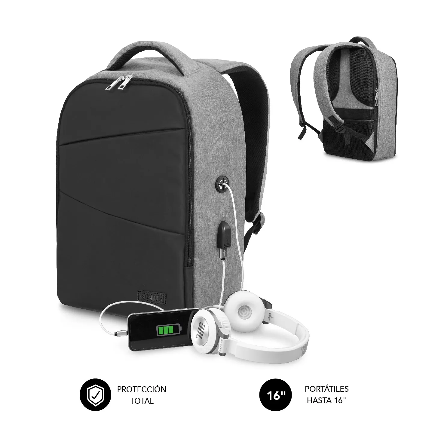 SUBBLIM MOCHILA SECURE V2 AP ANTIROBO 16' GRIS 406 cm (16) Zaino Nero Grigio - immagine 1