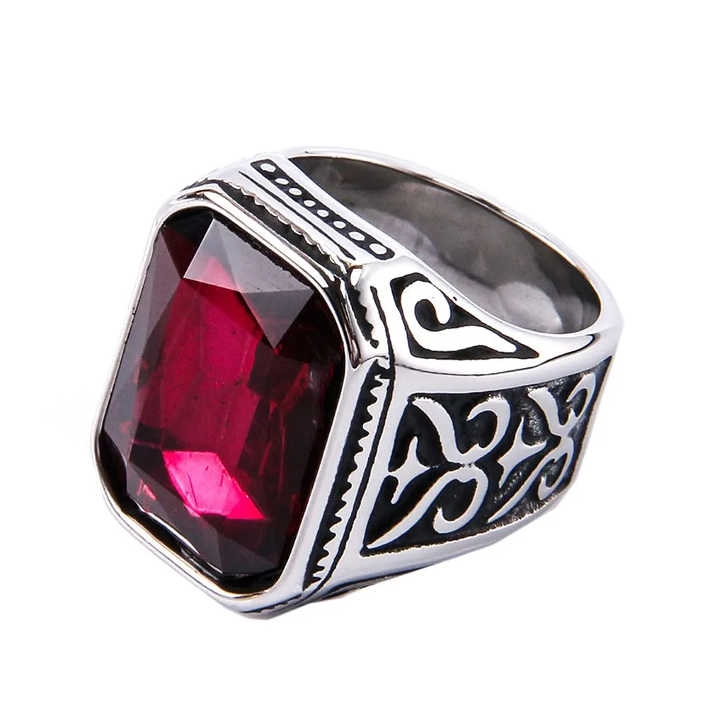 PAURO Uomo Anello da Sposa Vintage in Acciaio Inossidabile Pregiato con Smeraldo e Grande Pietra d'Argento Nero Purple Rosso Taglia 19 - immagine 1