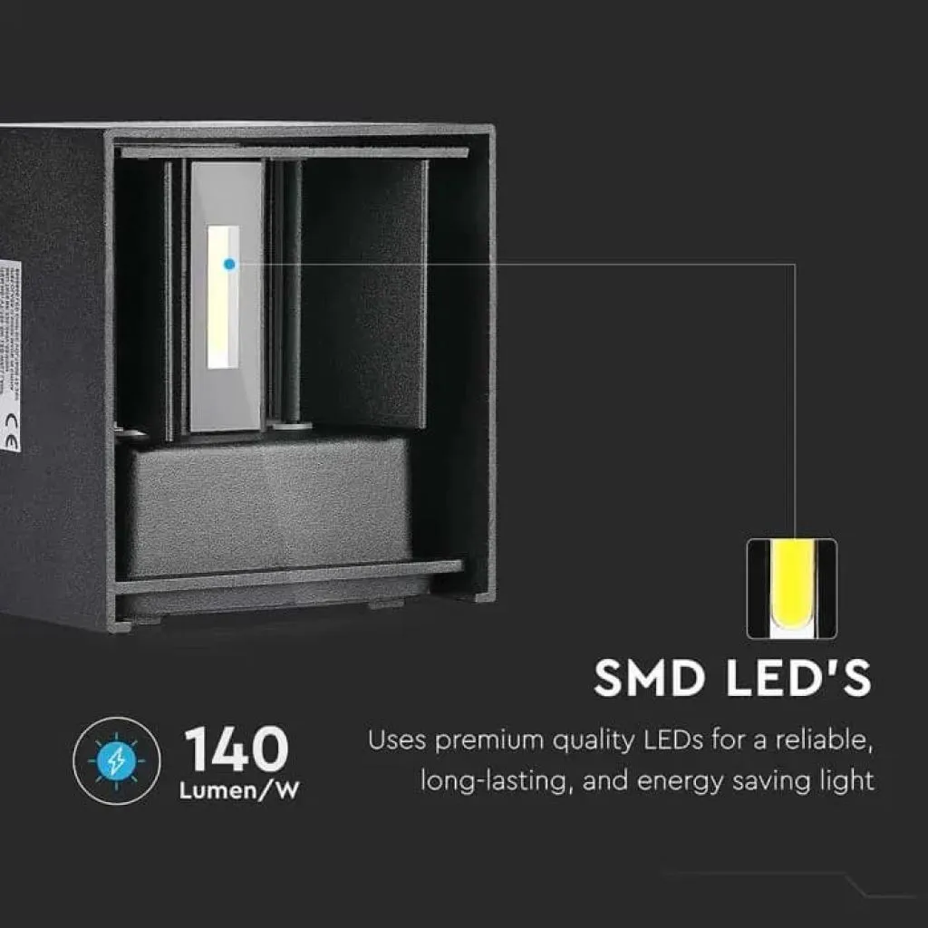 V-TAC Lampada LED da Muro Quadrata Doppio LED COB 5W 140LM/W Colore Nero Satinato Fascio Luminoso Regolabile 4000K IP65 - immagine 1
