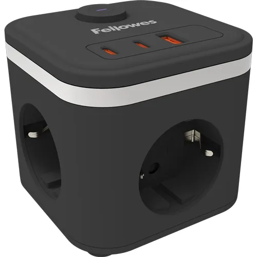 Cubo multipresa da tavolo Fellowes con 3 prese da 230 V + 2x USB-C 20 W max. - 1x USB-A 18 W max. - Cavo da 2 m - Interruttore on/off - Nero - immagine 1