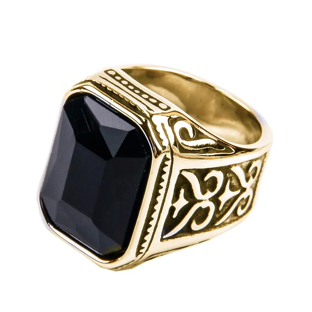 PAURO Uomo Anello da Sposa Vintage in Acciaio Inossidabile Pregiato con Smeraldo e Grande Pietra Oro Nero Nero Taglia 25 - immagine 1