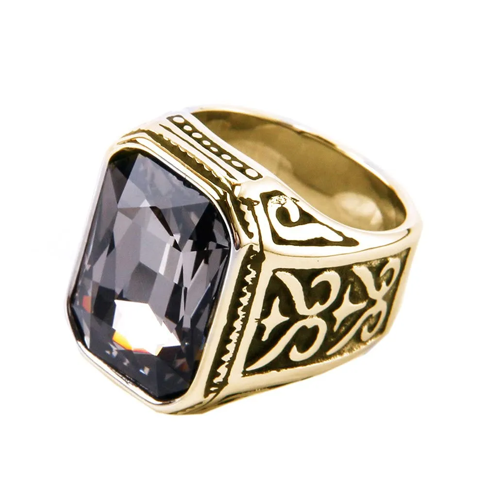 PAURO Uomo Anello da Sposa Vintage in Acciaio Inossidabile Pregiato con Smeraldo e Grande Pietra Oro Nero Grigio Taglia 29 - immagine 1