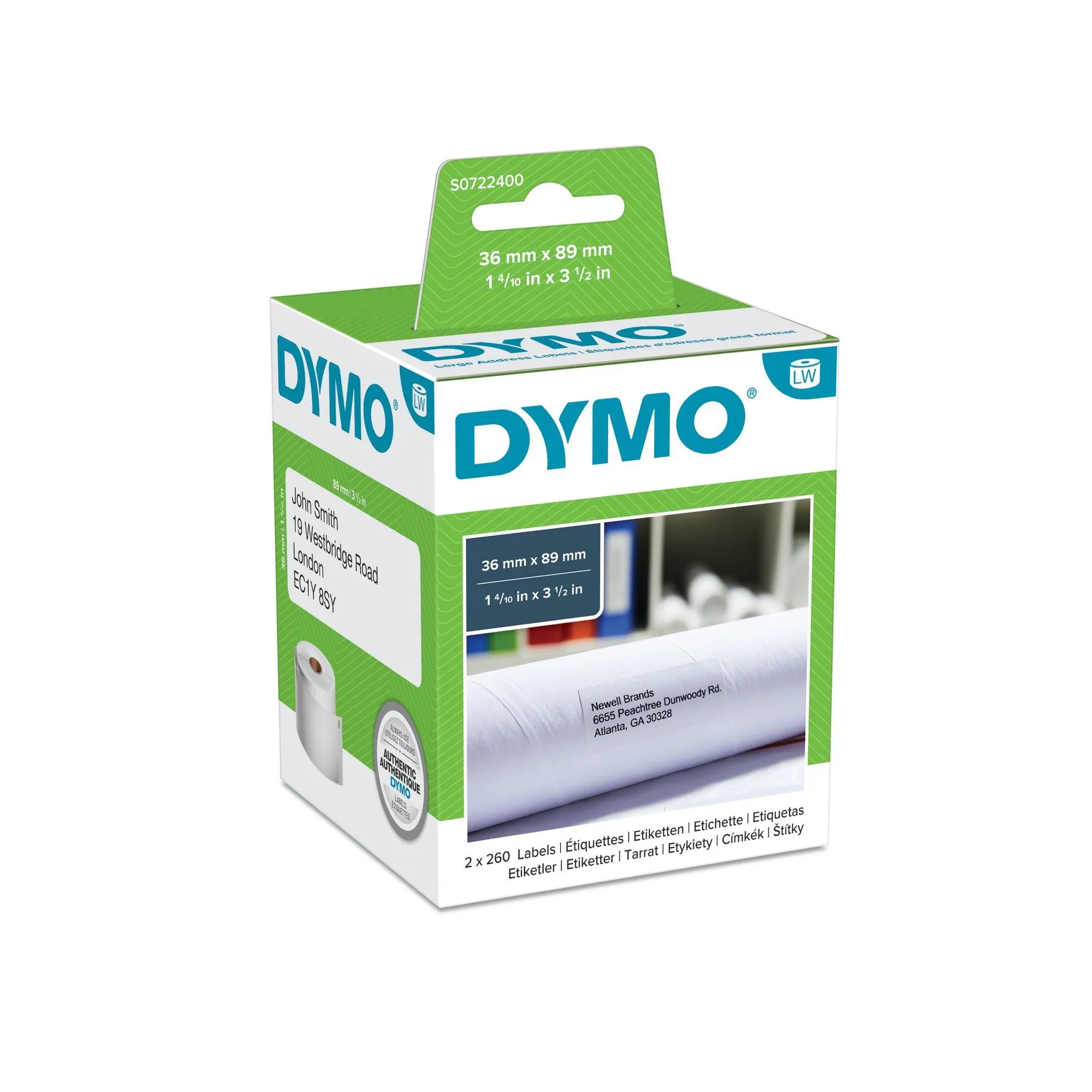 ORIGINALE DYMO Etichette Bianco S0722400 99012 etichette bianche per indirizzo 89x36mm 2x260 pezzi - immagine 1