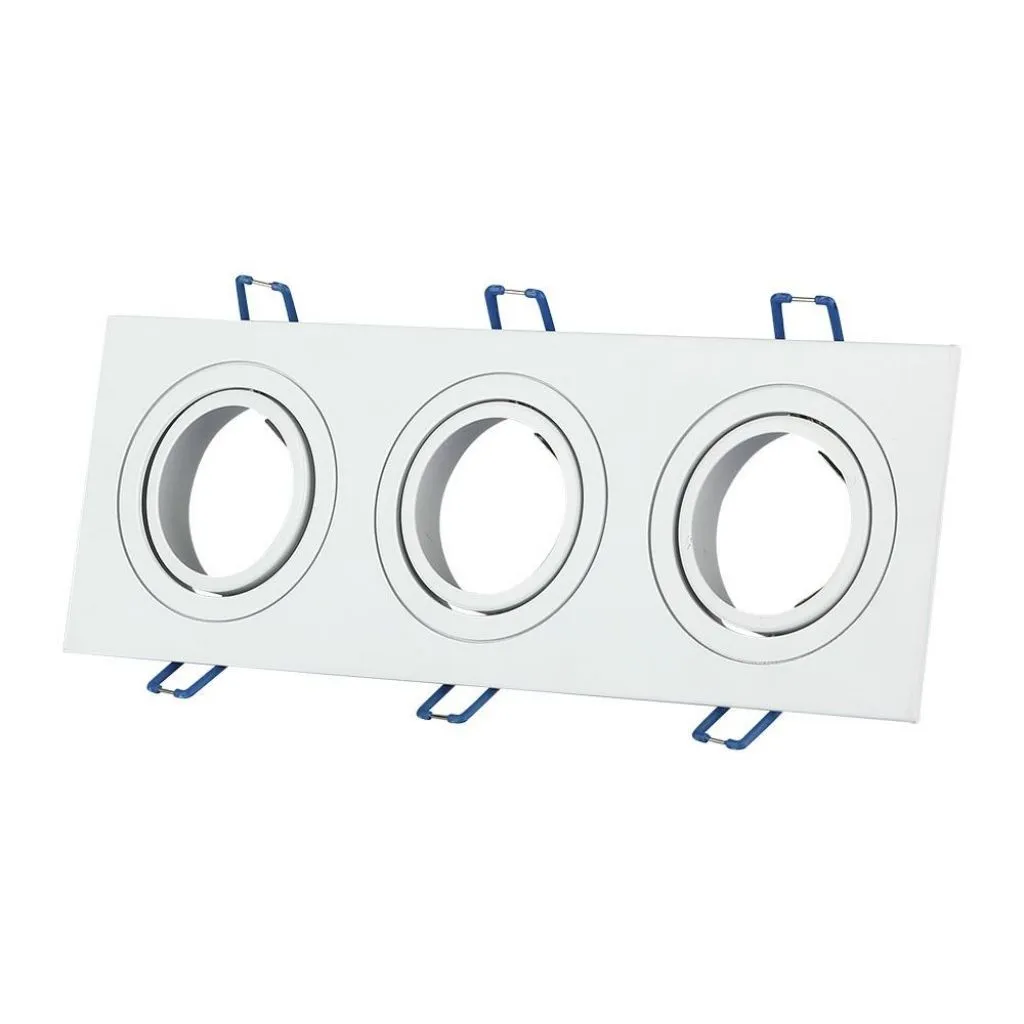 V-TAC Portafaretto LED Triplo da Incasso Rettangolare 3*GU10 e GU5.3 (MR16) Colore Bianco Orientabile - immagine 1