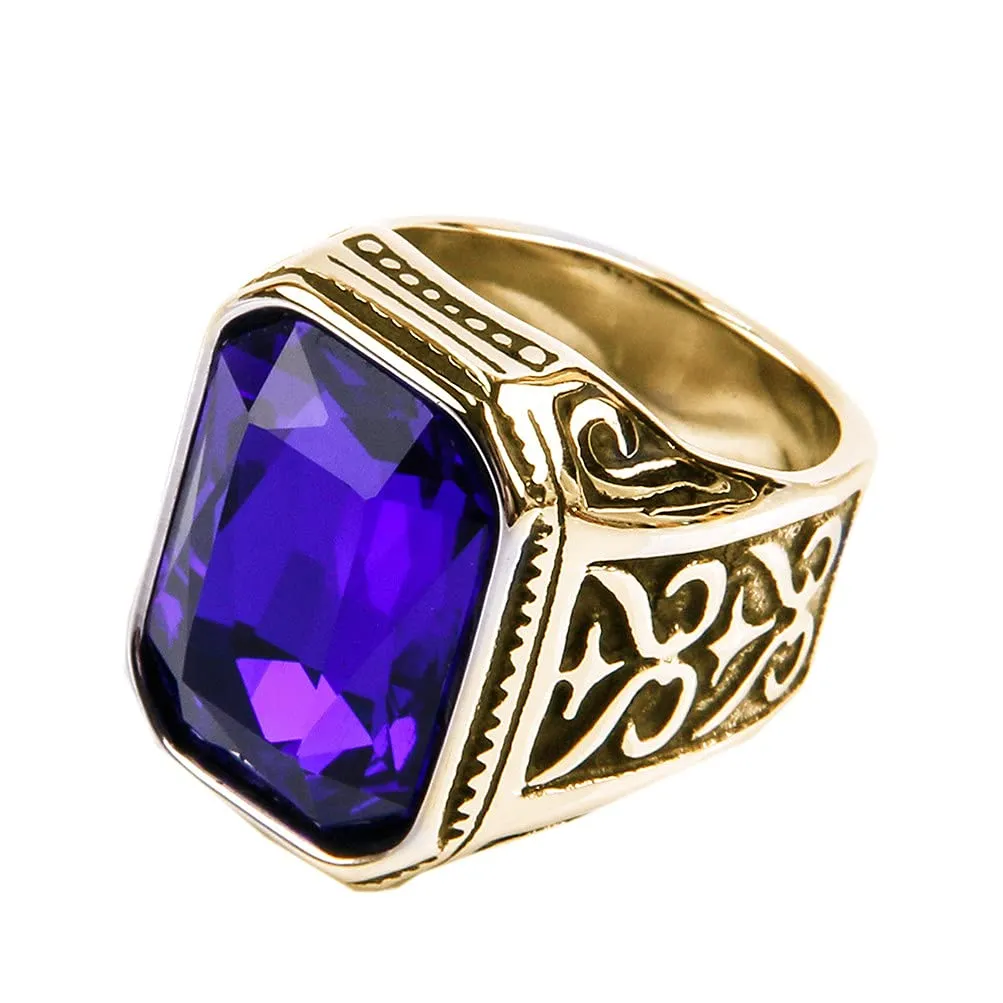 PAURO Uomo Anello da Sposa Vintage in Acciaio Inossidabile Pregiato con Smeraldo e Grande Pietra Oro Nero Blu Taglia 22 - immagine 1