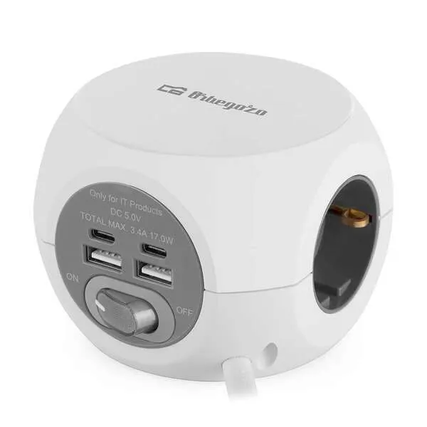 Orbegozo EN 4000 - Spina 7 in 1 con prese di terra e connessioni USB-C - Compatta e sicura - Ideale per i viaggi - Cavo da 15 metri - Ricarica più dispositivi contemporaneamente - immagine 1