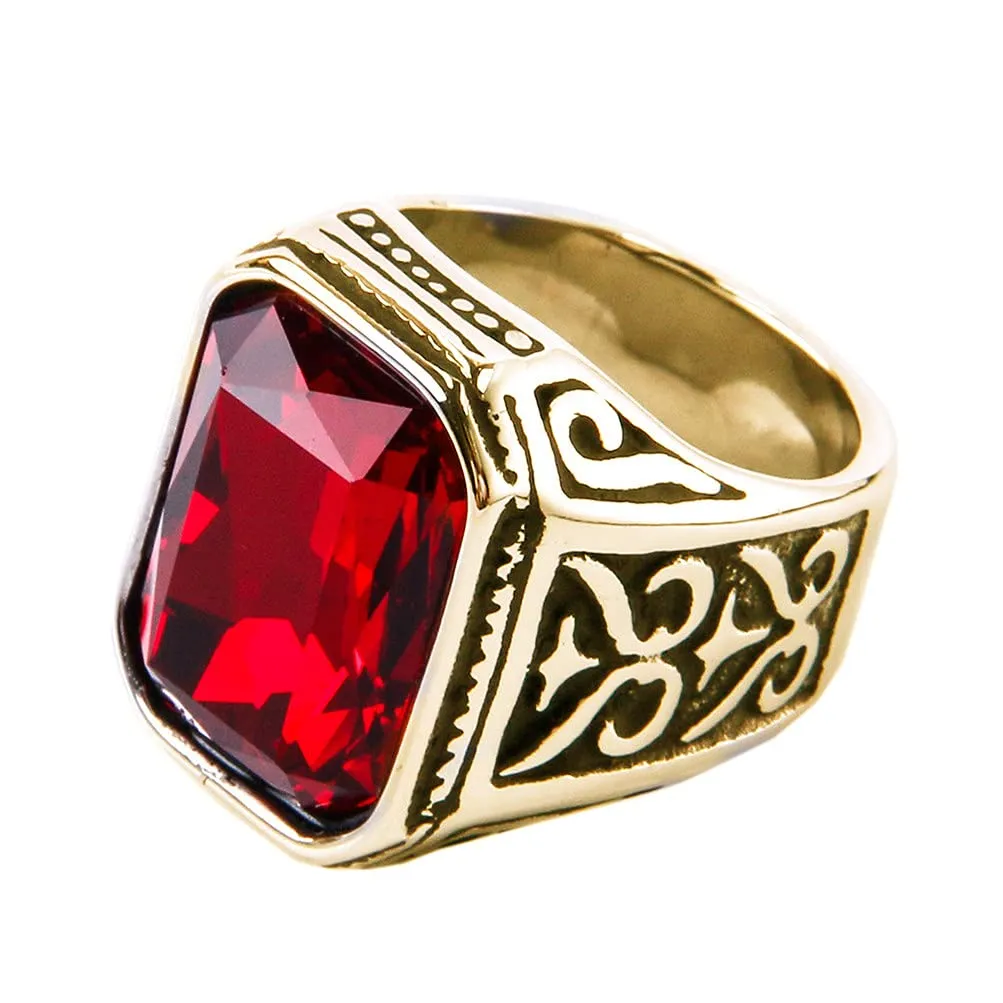PAURO Uomo Anello da Sposa Vintage in Acciaio Inossidabile Pregiato con Smeraldo e Grande Pietra Oro Nero Rosso Taglia 14 - immagine 1