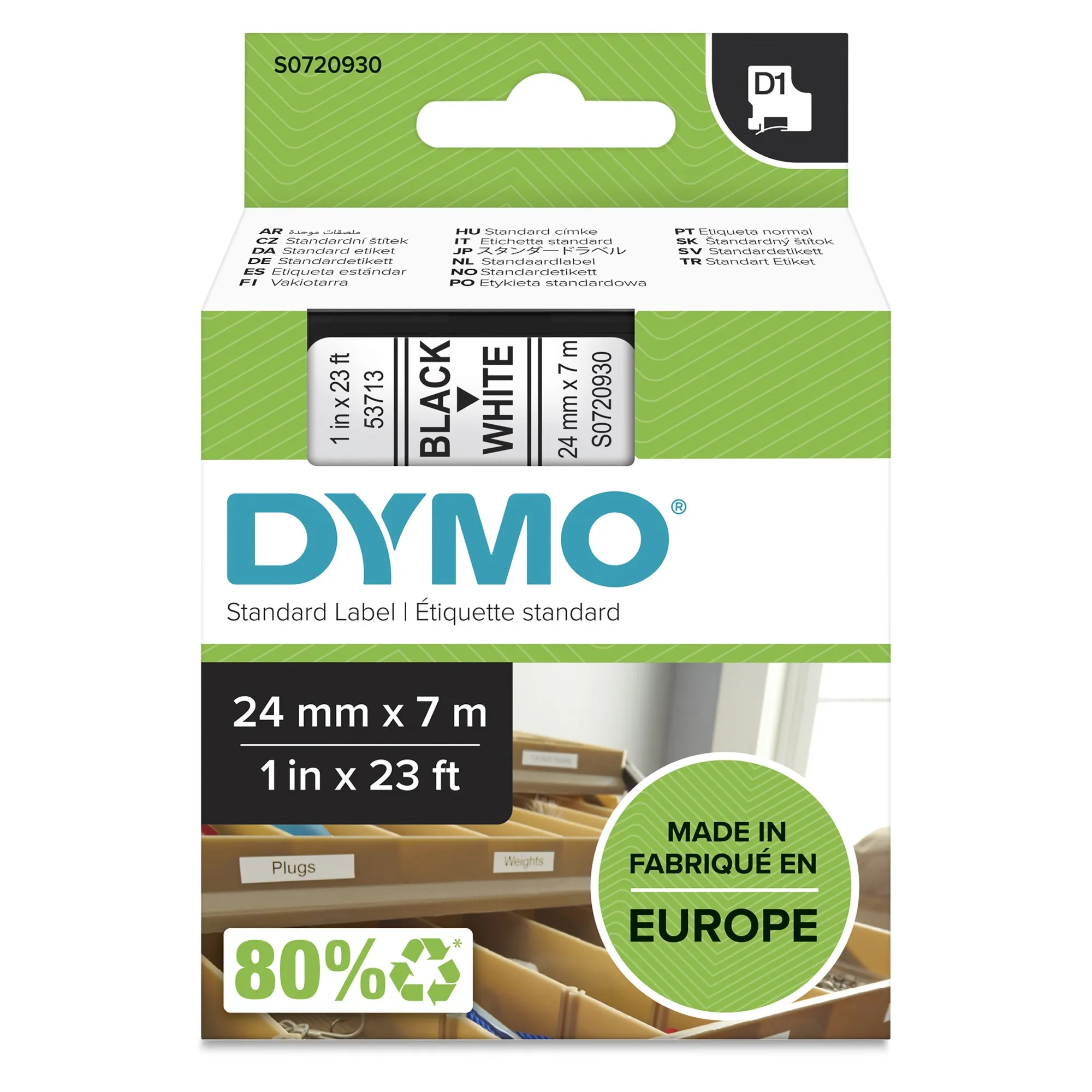 ORIGINALE DYMO Nastro Nero su bianco S0720930 53713 24mm x 7m Nastro-D1-Standard - immagine 1