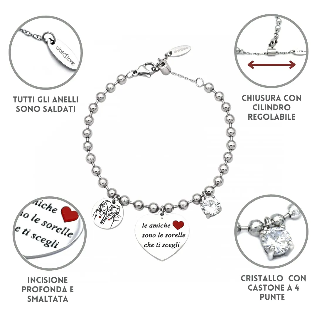 dalcuore Bracciale Amicizia, Ipoallergenico, Idee Regalo Donna Compleanno Amica Migliore Braccialetto Frasi Speciali per Amiche con Originale Confezione Portafortuna da regalare X Friends - immagine 5