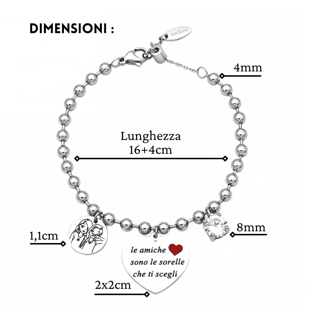 dalcuore Bracciale Amicizia, Ipoallergenico, Idee Regalo Donna Compleanno Amica Migliore Braccialetto Frasi Speciali per Amiche con Originale Confezione Portafortuna da regalare X Friends - immagine 6