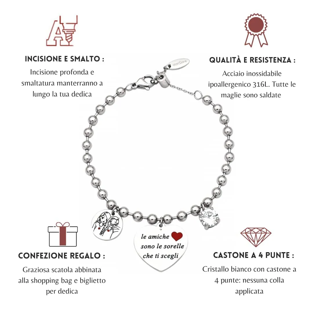 dalcuore Bracciale Amicizia, Ipoallergenico, Idee Regalo Donna Compleanno Amica Migliore Braccialetto Frasi Speciali per Amiche con Originale Confezione Portafortuna da regalare X Friends - immagine 9