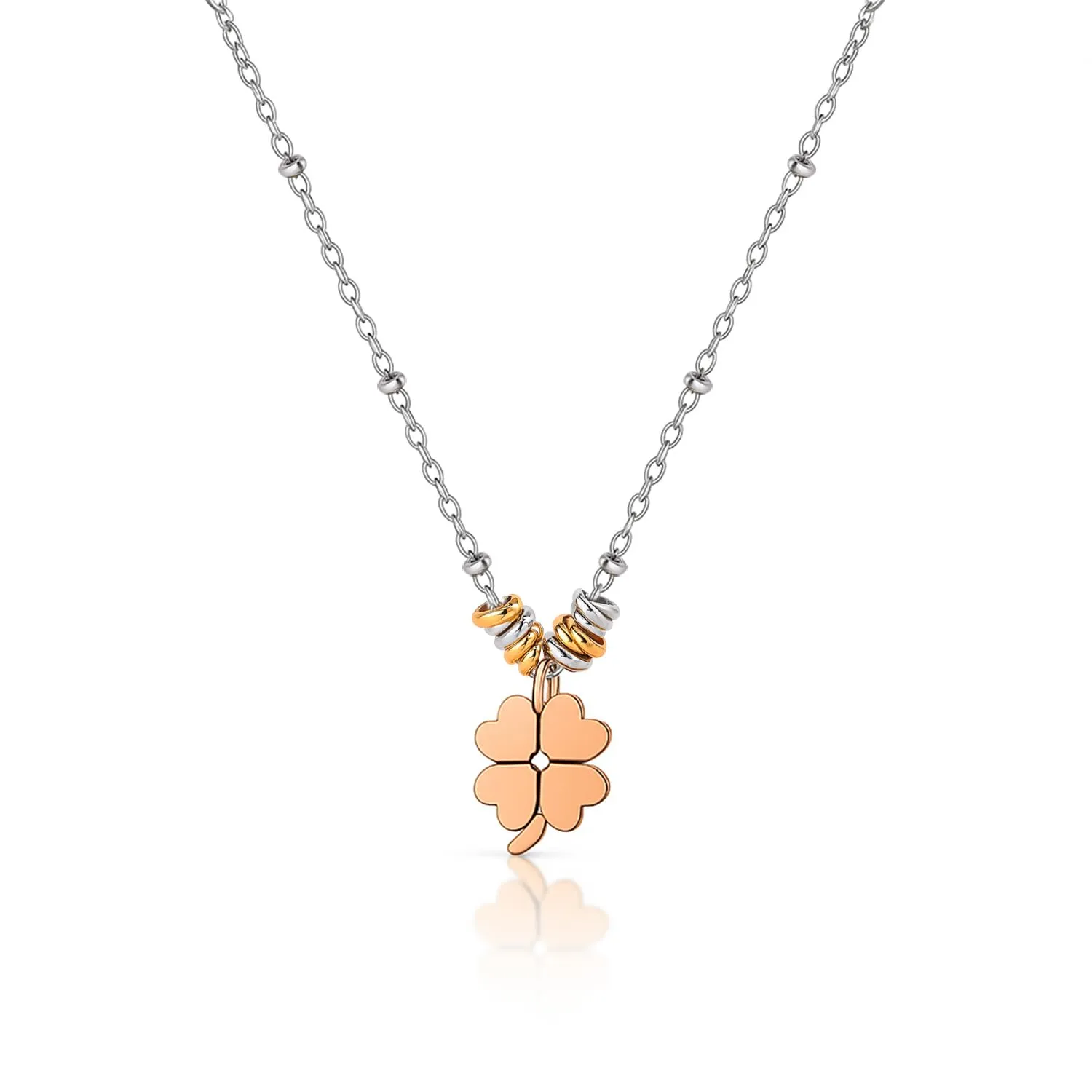 SAGA GIOIELLI® COLLANA DONNA QUADRIFOGLIO PORTAFORTUNA ACCIAIO - immagine 3