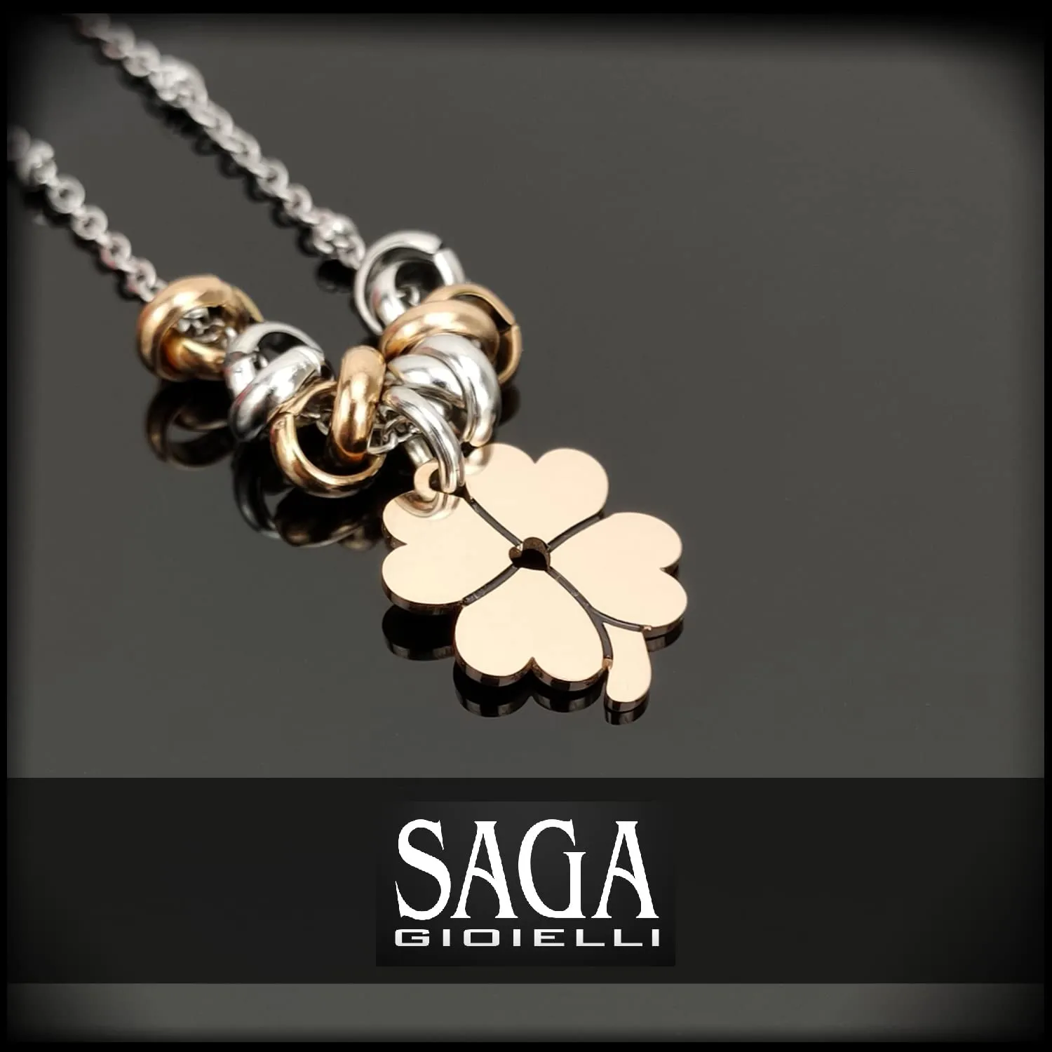 SAGA GIOIELLI® COLLANA DONNA QUADRIFOGLIO PORTAFORTUNA ACCIAIO - immagine 4