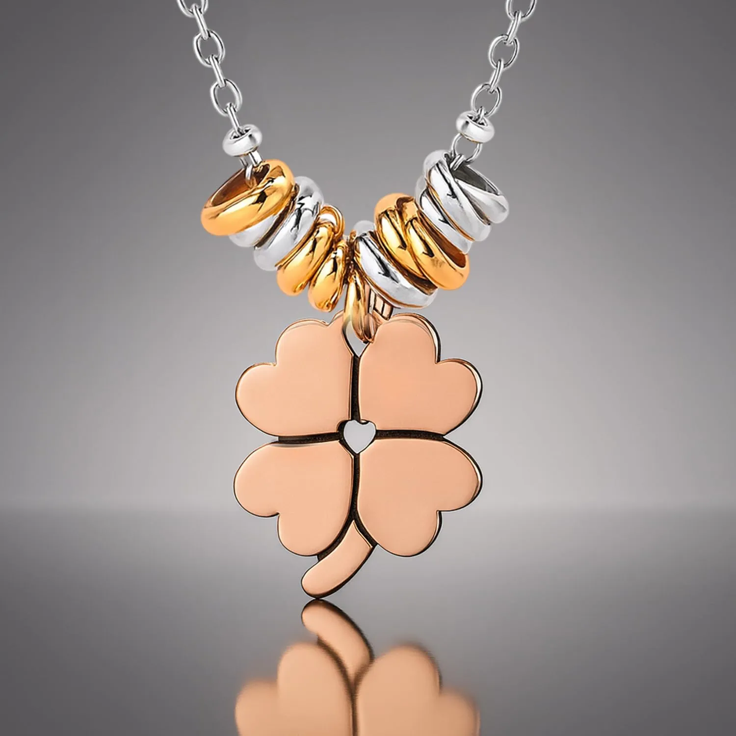 SAGA GIOIELLI® COLLANA DONNA QUADRIFOGLIO PORTAFORTUNA ACCIAIO - immagine 5