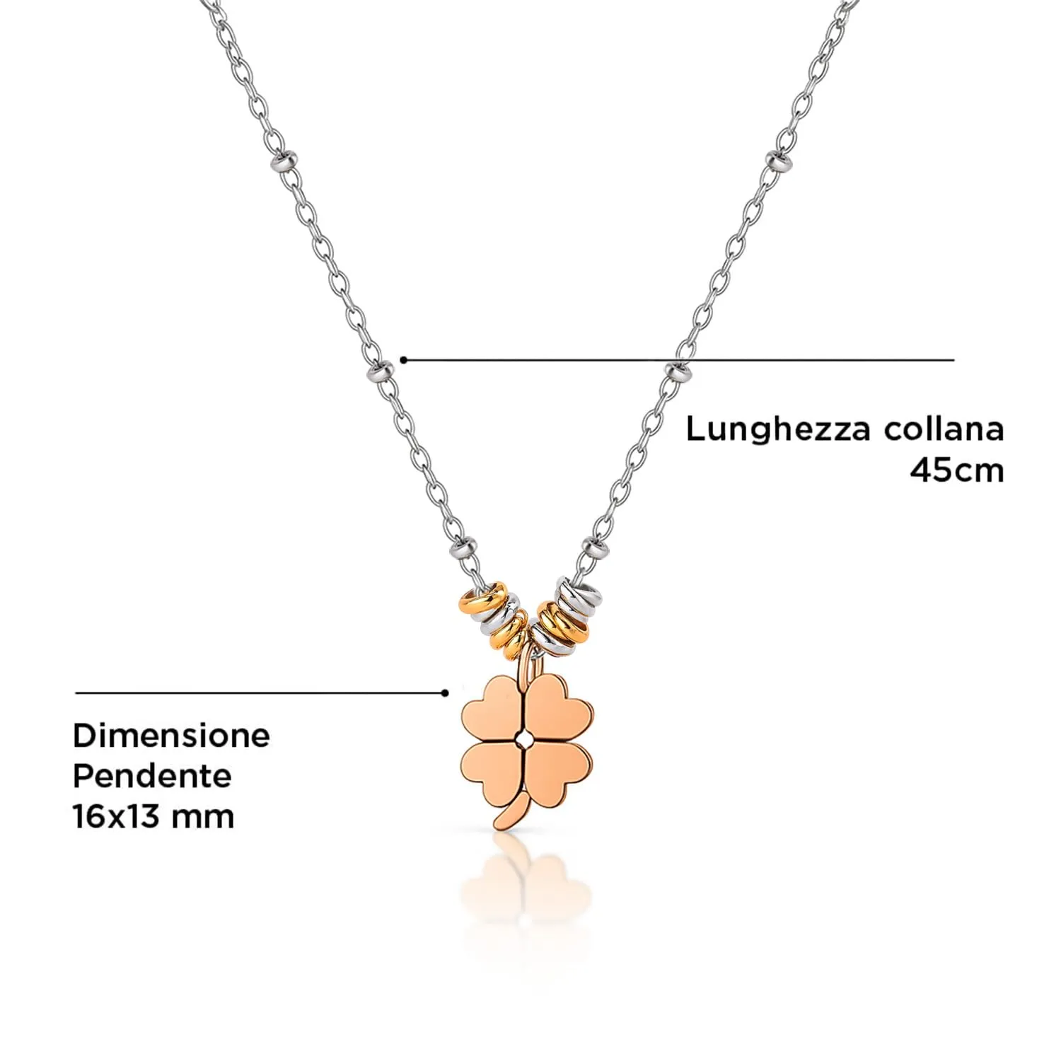 SAGA GIOIELLI® COLLANA DONNA QUADRIFOGLIO PORTAFORTUNA ACCIAIO - immagine 6