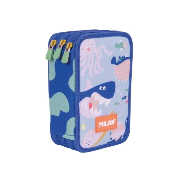 Astuccio a 3 scomparti Milan Blue Odyssey con gomma temperino matita 3 penne righello 12 matite colorate 6 matite colorate metallizzate 5 matite fluorescenti forbici e 18 pennarelli - 195x13x75 cm - Multicolore - immagine 1