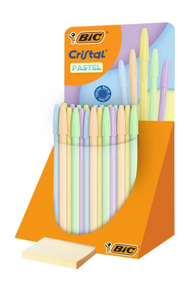 Set di 40 penne a sfera Bic Cristal Pastel - Corpo opaco in colori pastello - Punta tonda da 1 mm - Tratto da 04 mm - Inchiostro a base d'olio - Colore inchiostro blu - immagine 1