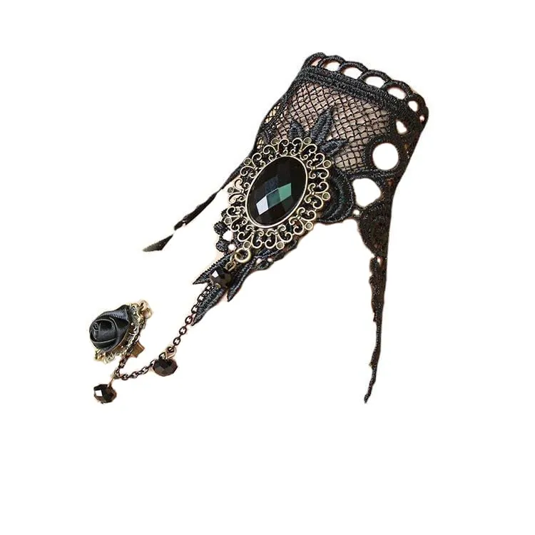 Carufin Collane con girocollo in pizzo nero sexy Collane con nappa gotica Girocollo Accessori per feste di Halloween per donne e ragazze (Bracciali ad anello rosa) - immagine 1