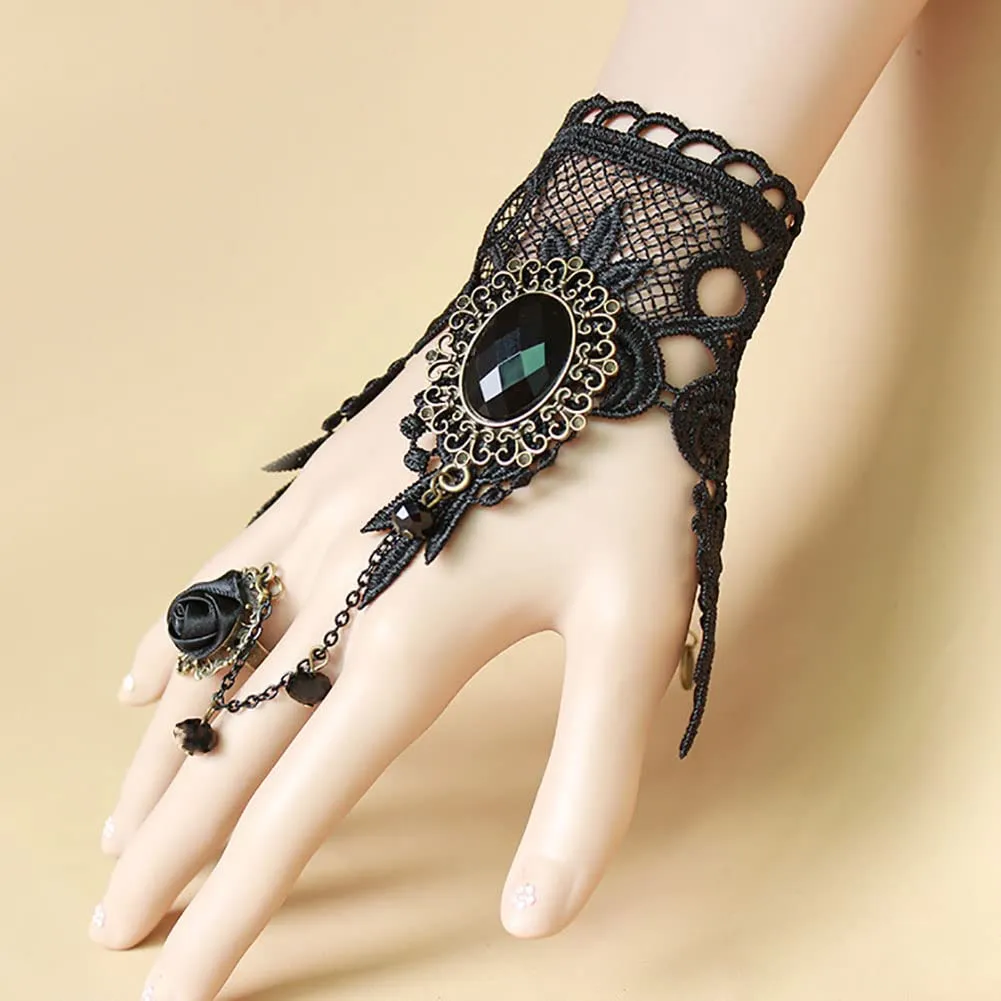 Carufin Collane con girocollo in pizzo nero sexy Collane con nappa gotica Girocollo Accessori per feste di Halloween per donne e ragazze (Bracciali ad anello rosa) - immagine 2