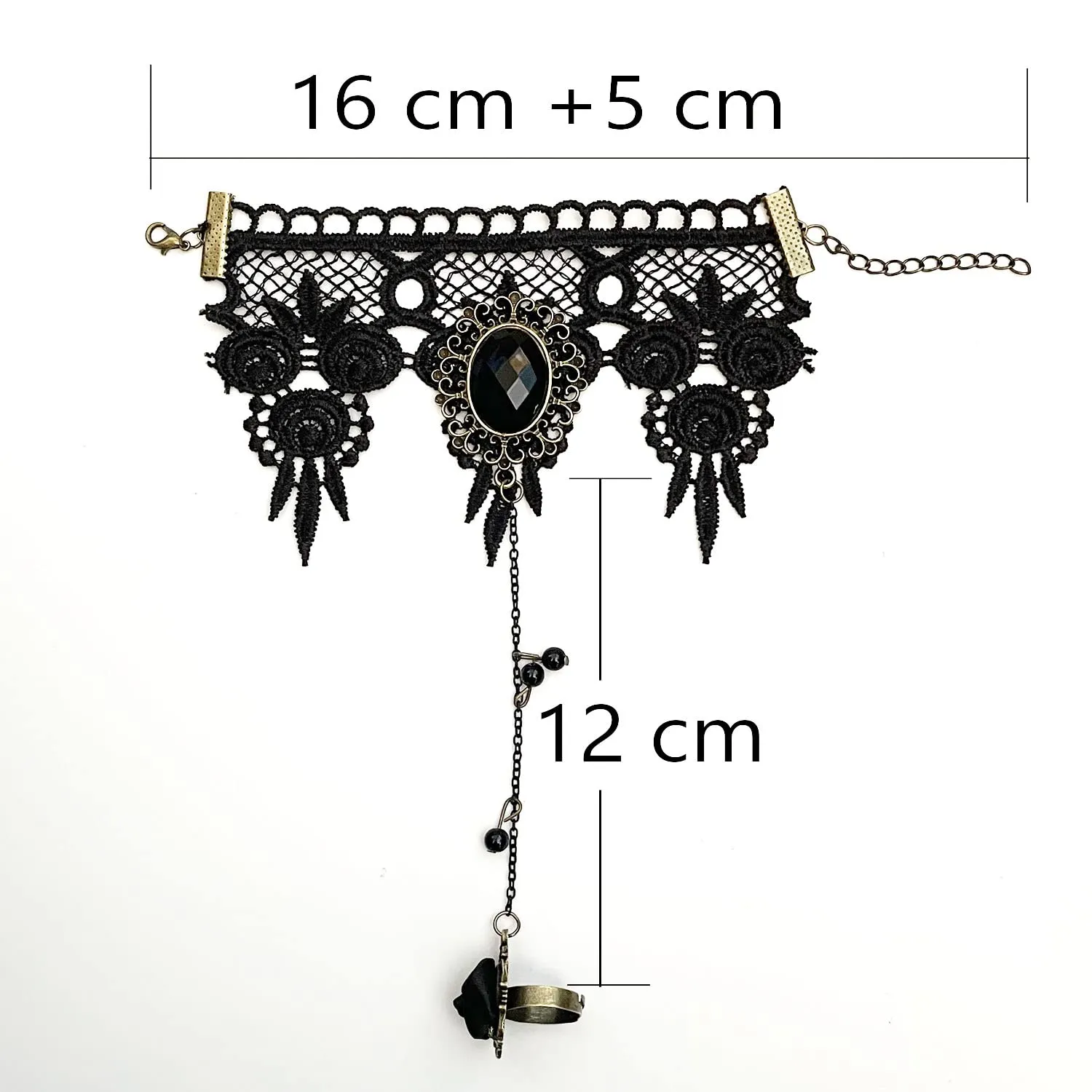 Carufin Collane con girocollo in pizzo nero sexy Collane con nappa gotica Girocollo Accessori per feste di Halloween per donne e ragazze (Bracciali ad anello rosa) - immagine 5