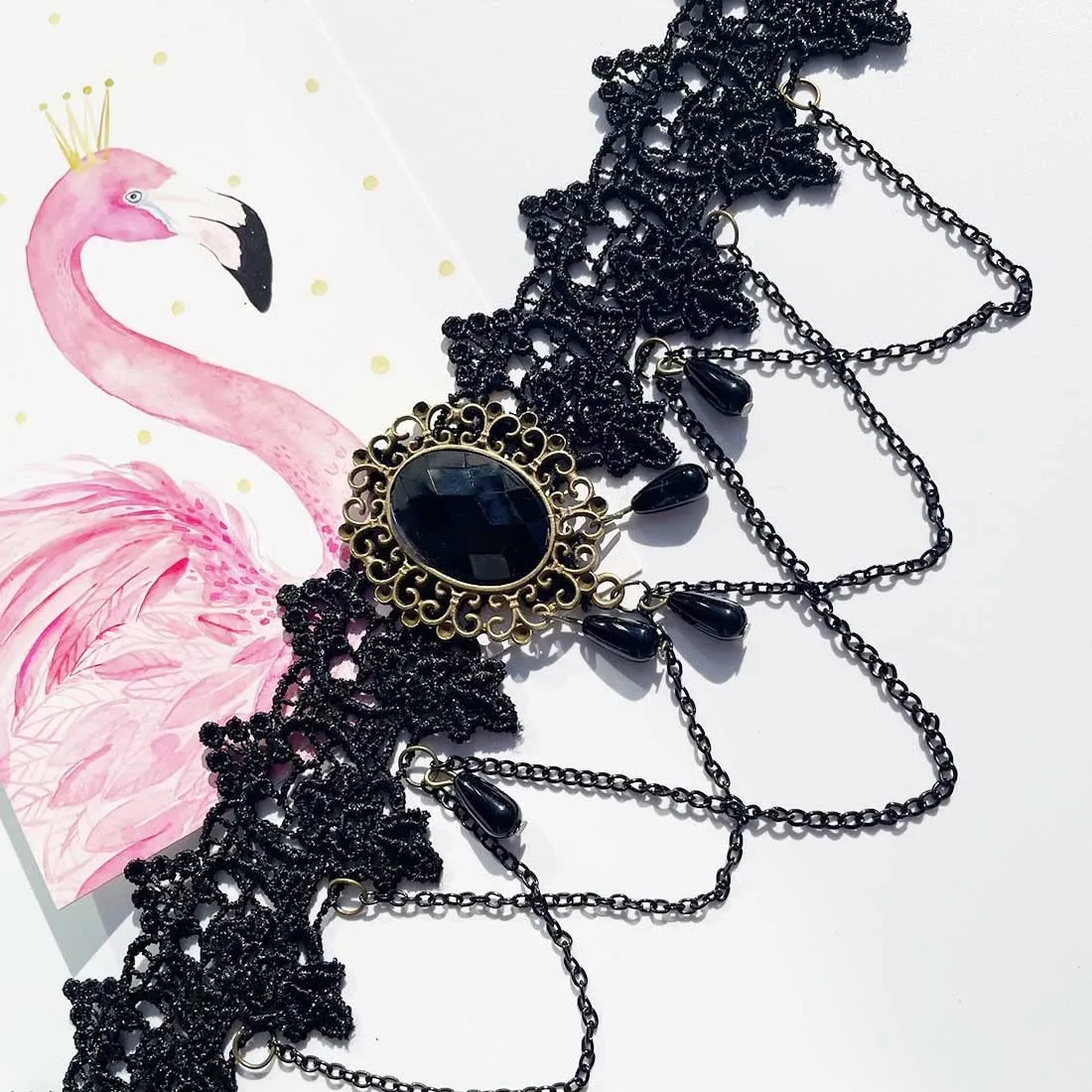 Carufin Collane con girocollo in pizzo nero sexy Collane con nappa gotica Girocollo Accessori per feste di Halloween per donne e ragazze (Collana 1) - immagine 7