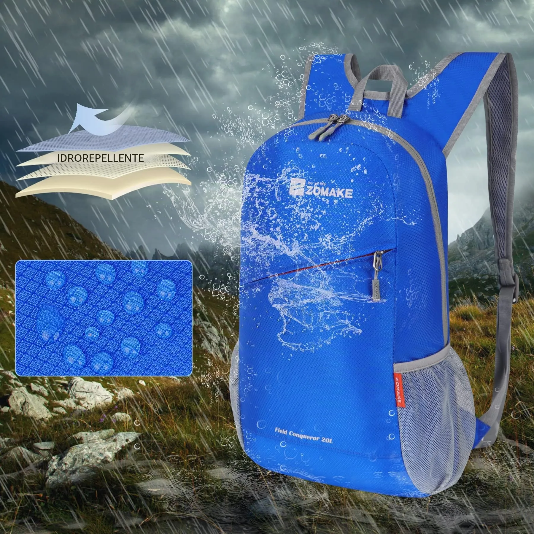 ZOMAKE Zaino Pieghevole Ultraleggero, Zainetto Leggero Ripiegabile da Viaggio 20L, Backpack Richiudibile Salvaspazio Tascabile Piccolo Trekking per Uomo Donna (Blu Scuro) - immagine 4