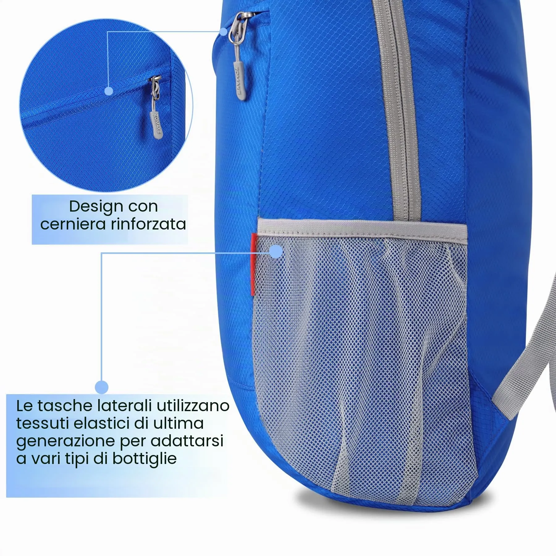 ZOMAKE Zaino Pieghevole Ultraleggero, Zainetto Leggero Ripiegabile da Viaggio 20L, Backpack Richiudibile Salvaspazio Tascabile Piccolo Trekking per Uomo Donna (Blu Scuro) - immagine 5