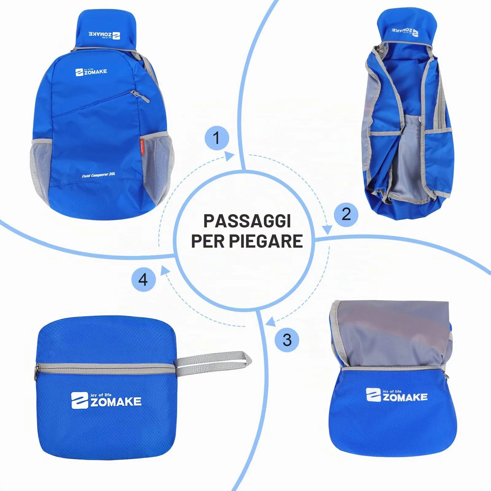 ZOMAKE Zaino Pieghevole Ultraleggero, Zainetto Leggero Ripiegabile da Viaggio 20L, Backpack Richiudibile Salvaspazio Tascabile Piccolo Trekking per Uomo Donna (Blu Scuro) - immagine 6