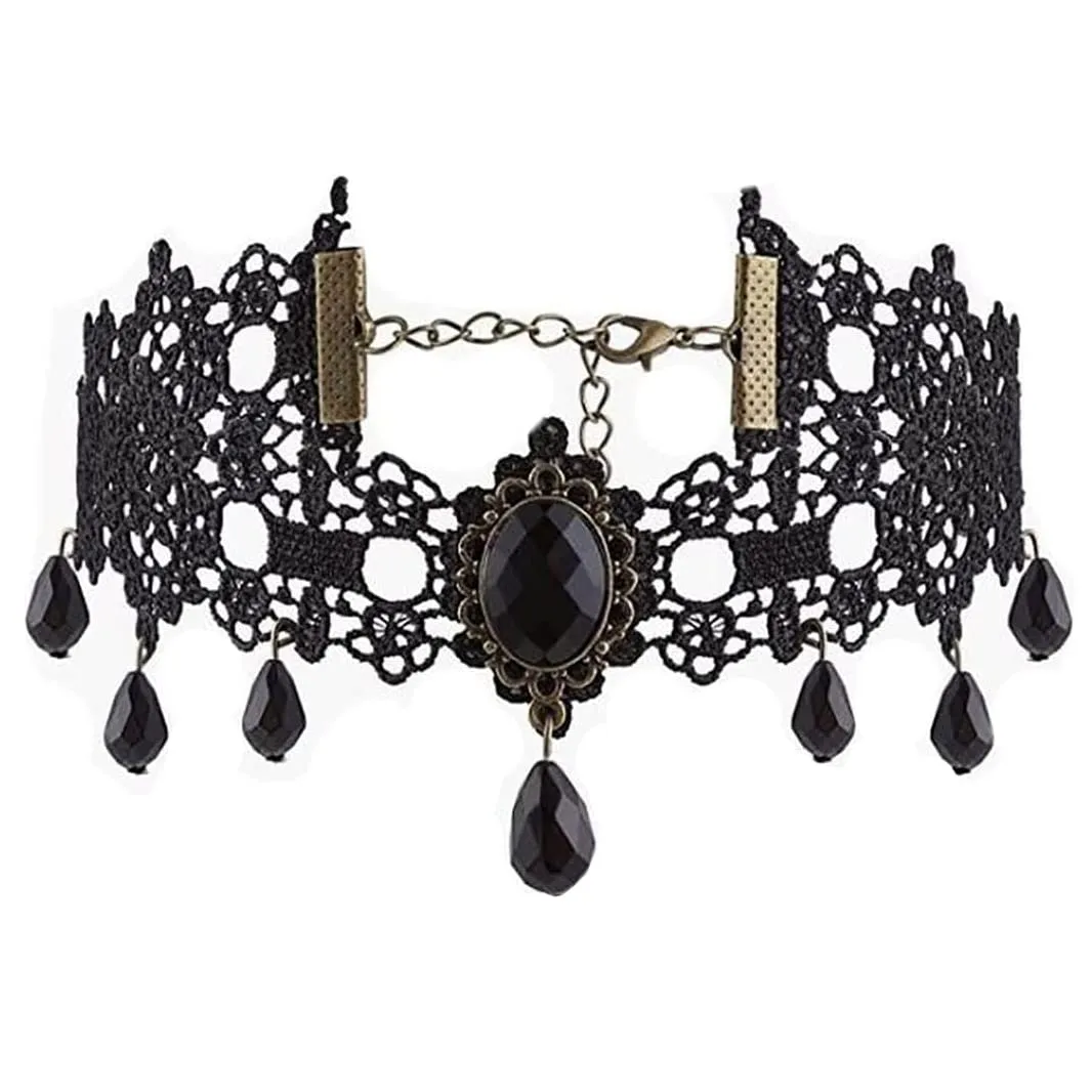 Carufin Collane con girocollo in pizzo nero sexy Collane con nappa gotica Girocollo Accessori per feste di Halloween per donne e ragazze (Collana 5) - immagine 1