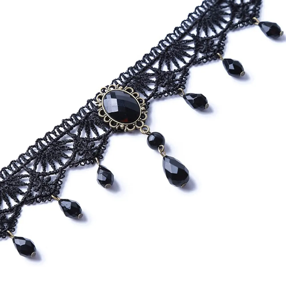 Carufin Collane con girocollo in pizzo nero sexy Collane con nappa gotica Girocollo Accessori per feste di Halloween per donne e ragazze (Collana 5) - immagine 6