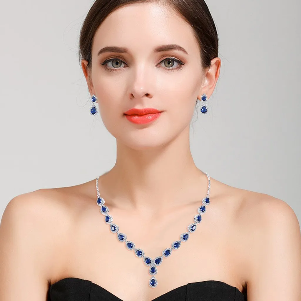 Clearine Donna Parure gioielli Boho elegante Zirconia cubica Lacrime infinito Figura 8 Y-collana ciondola gli orecchini Set zaffiro Colore - immagine 2