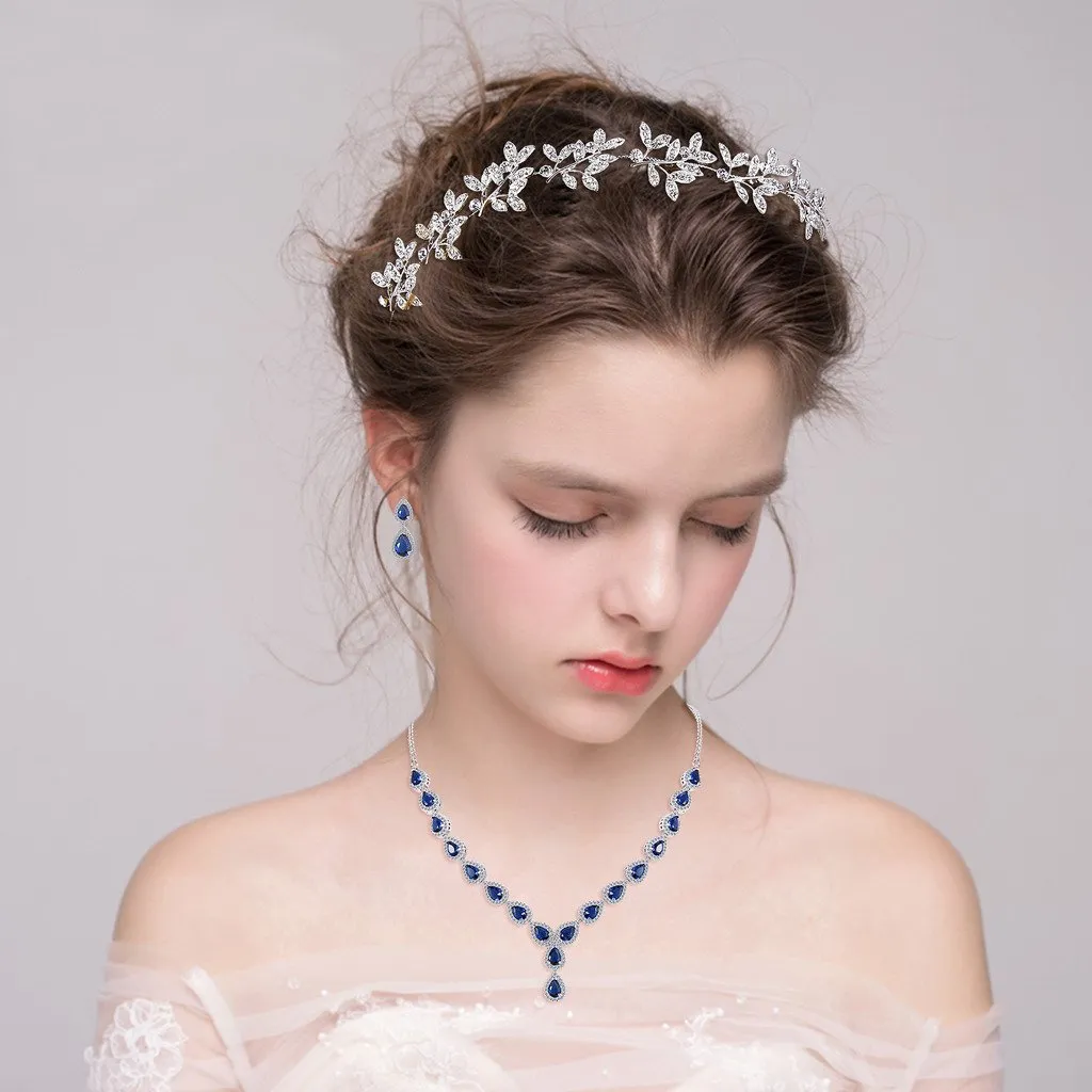 Clearine Donna Parure gioielli Boho elegante Zirconia cubica Lacrime infinito Figura 8 Y-collana ciondola gli orecchini Set zaffiro Colore - immagine 3