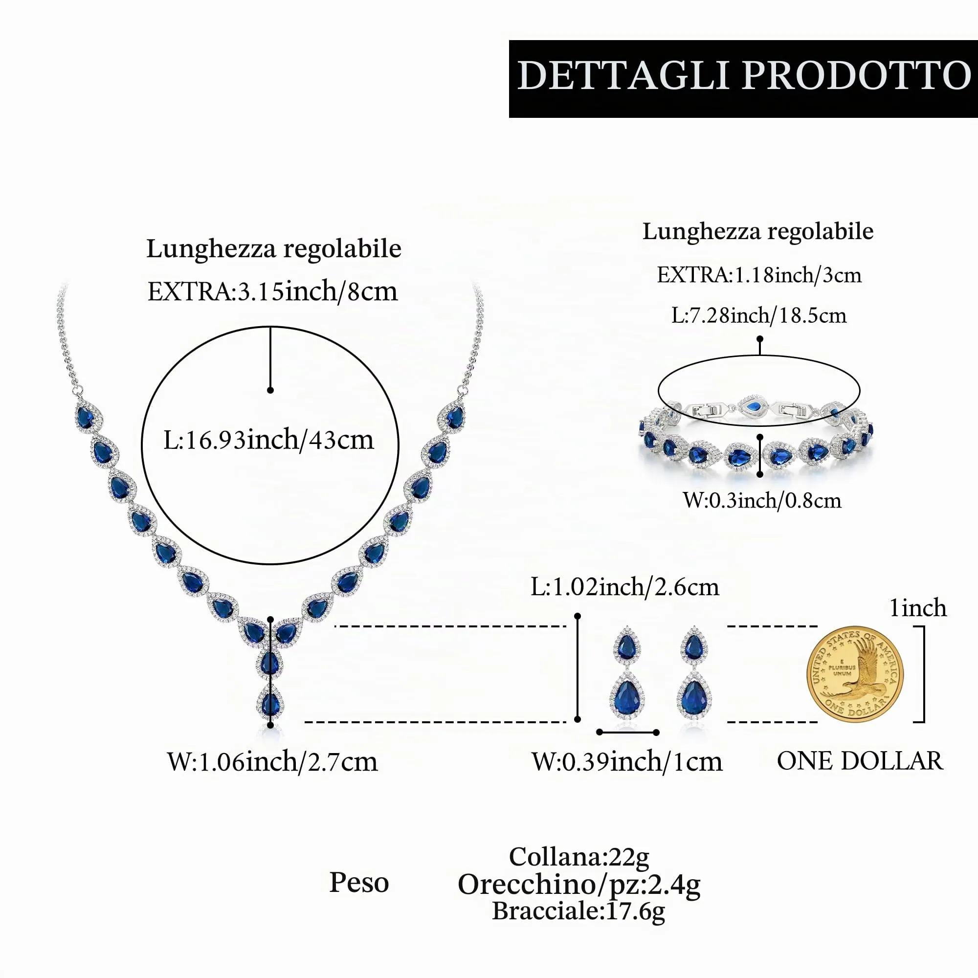 Clearine Gioielli Donna 3-Set Matrimonio Parure per Sposa - Elegante e Splendente Nuziale zircone Infinito Figure 8 Y-Collana Orecchini Braccialetto Pendenti Set Blu Argento-Fondo - immagine 5