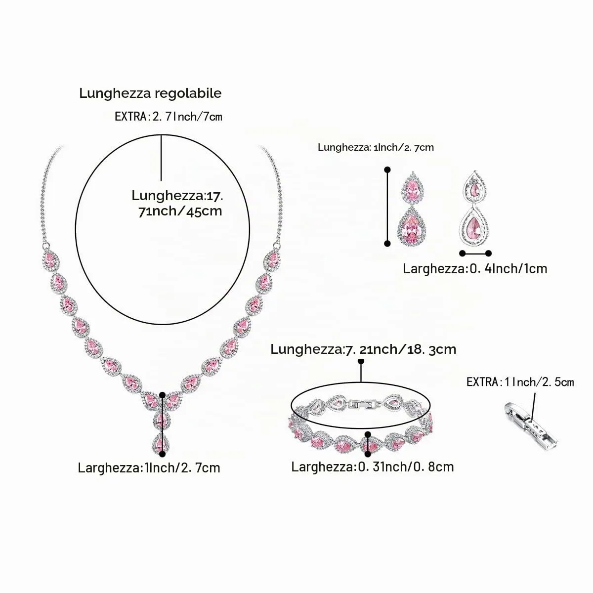 Clearine Gioielli Donna 3-Set Matrimonio Parure gioielli per Donna Sposa - Elegante e Splendente Nuziale zircone Infinito Figure 8 Y-Collana Orecchini Braccialetto Pendenti Set Rosa - immagine 6