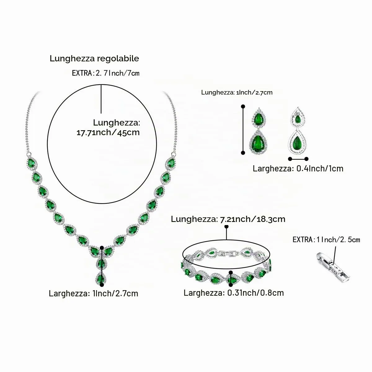 Clearine Gioielli Donna 3-Set Matrimonio Parure per Sposa - Elegante e Splendente Nuziale zircone Infinito Figure 8 Y-Collana Orecchini Braccialetto Pendenti Set Verde Argento-Fondo - immagine 5