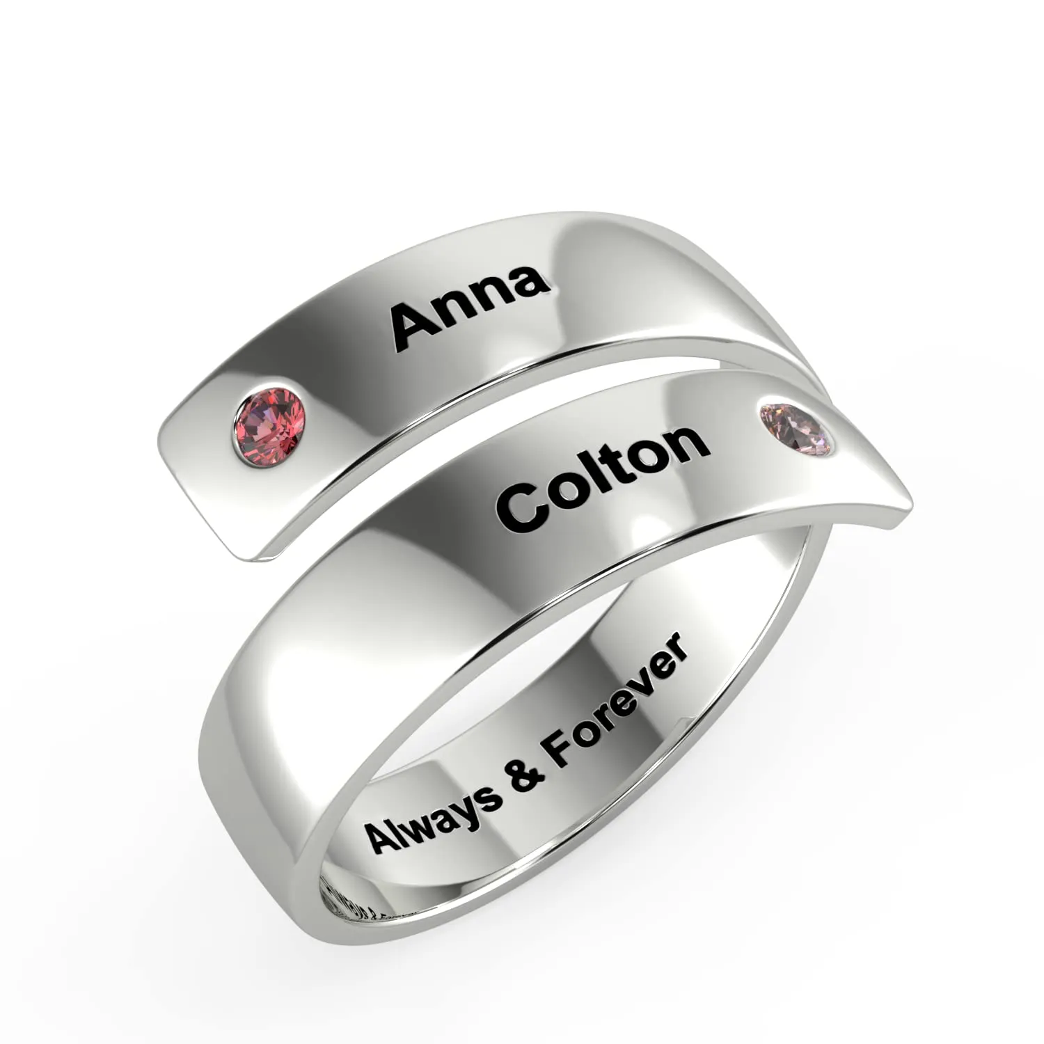 kaululu Nome Anello Donna Uomo Personalizzato con 2 Nomi Incisione Birthstone in Acciaio inossidabile Personalizzabile Anelli per Compleanno/Natale/San Valentino(Silver) - immagine 1