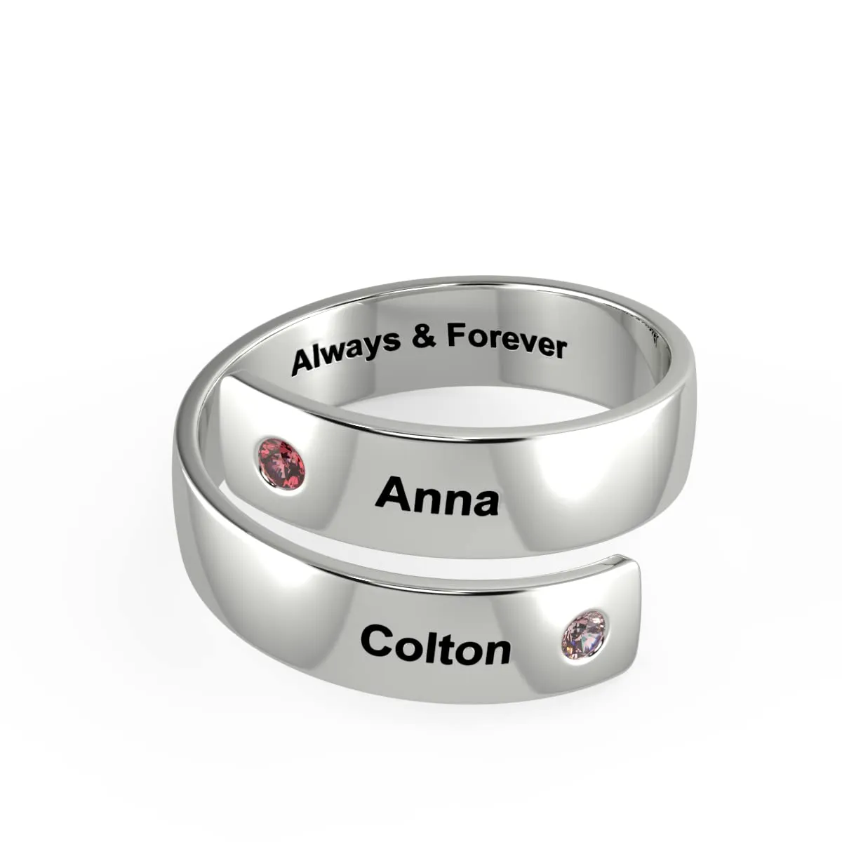 kaululu Nome Anello Donna Uomo Personalizzato con 2 Nomi Incisione Birthstone in Acciaio inossidabile Personalizzabile Anelli per Compleanno/Natale/San Valentino(Silver) - immagine 2