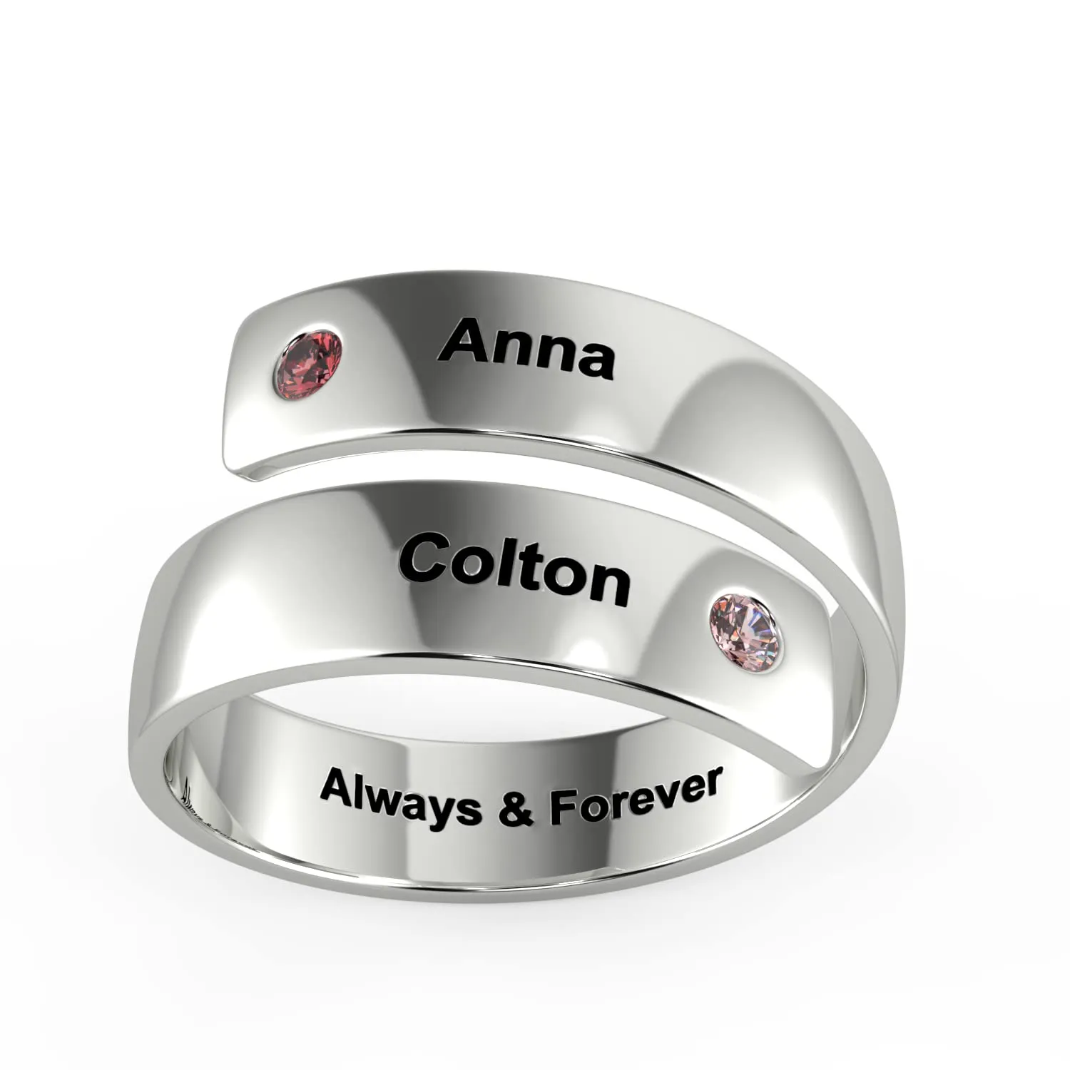 kaululu Nome Anello Donna Uomo Personalizzato con 2 Nomi Incisione Birthstone in Acciaio inossidabile Personalizzabile Anelli per Compleanno/Natale/San Valentino(Silver) - immagine 3