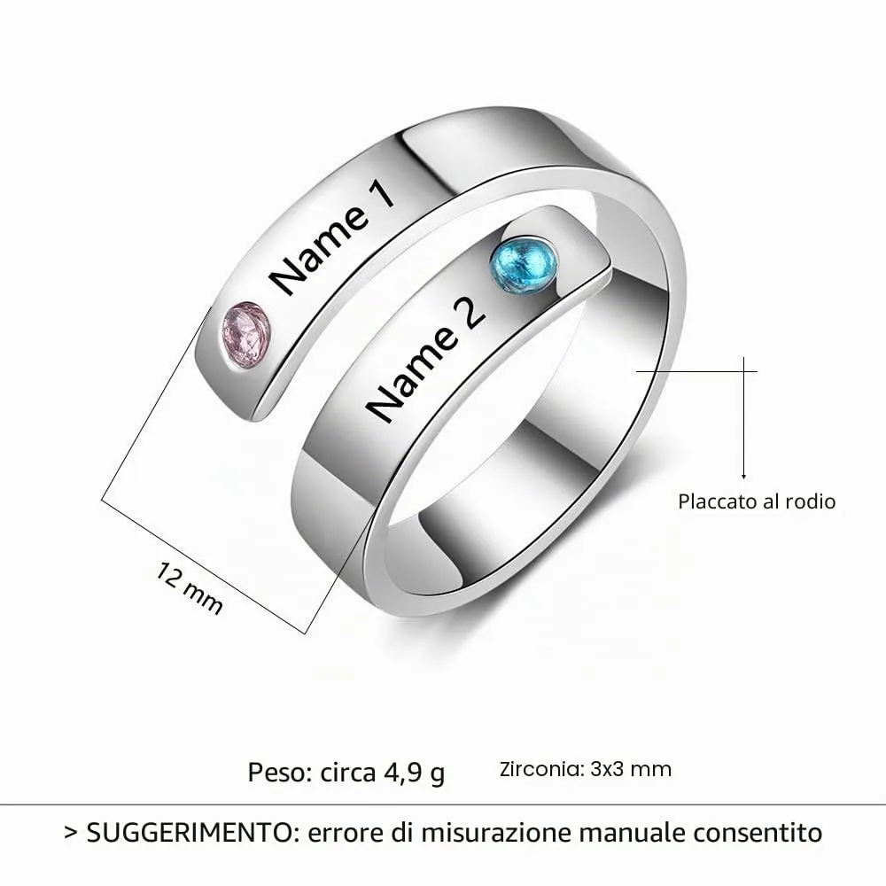 kaululu Nome Anello Donna Uomo Personalizzato con 2 Nomi Incisione Birthstone in Acciaio inossidabile Personalizzabile Anelli per Compleanno/Natale/San Valentino(Silver) - immagine 4