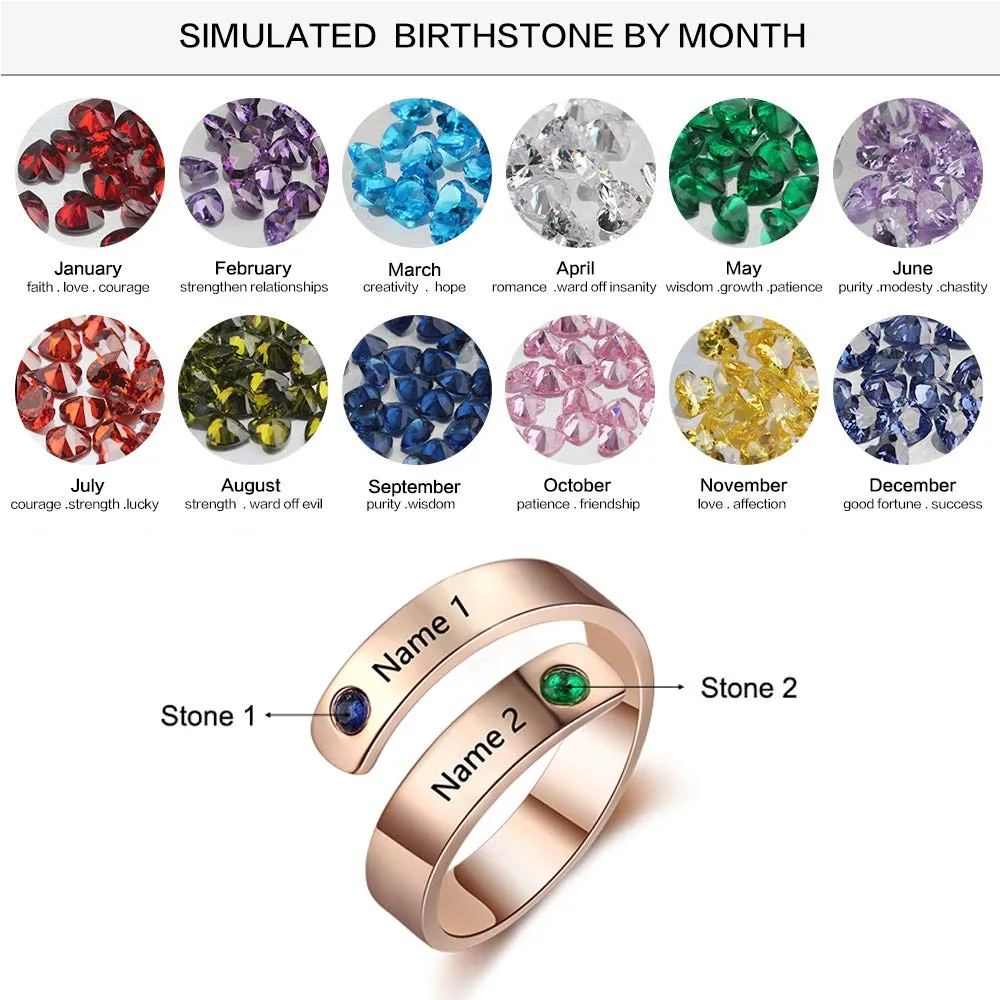 kaululu Nome Anello Donna Uomo Personalizzato con 2 Nomi Incisione Birthstone in Acciaio inossidabile Personalizzabile Anelli per Compleanno/Natale/San Valentino(Silver) - immagine 5