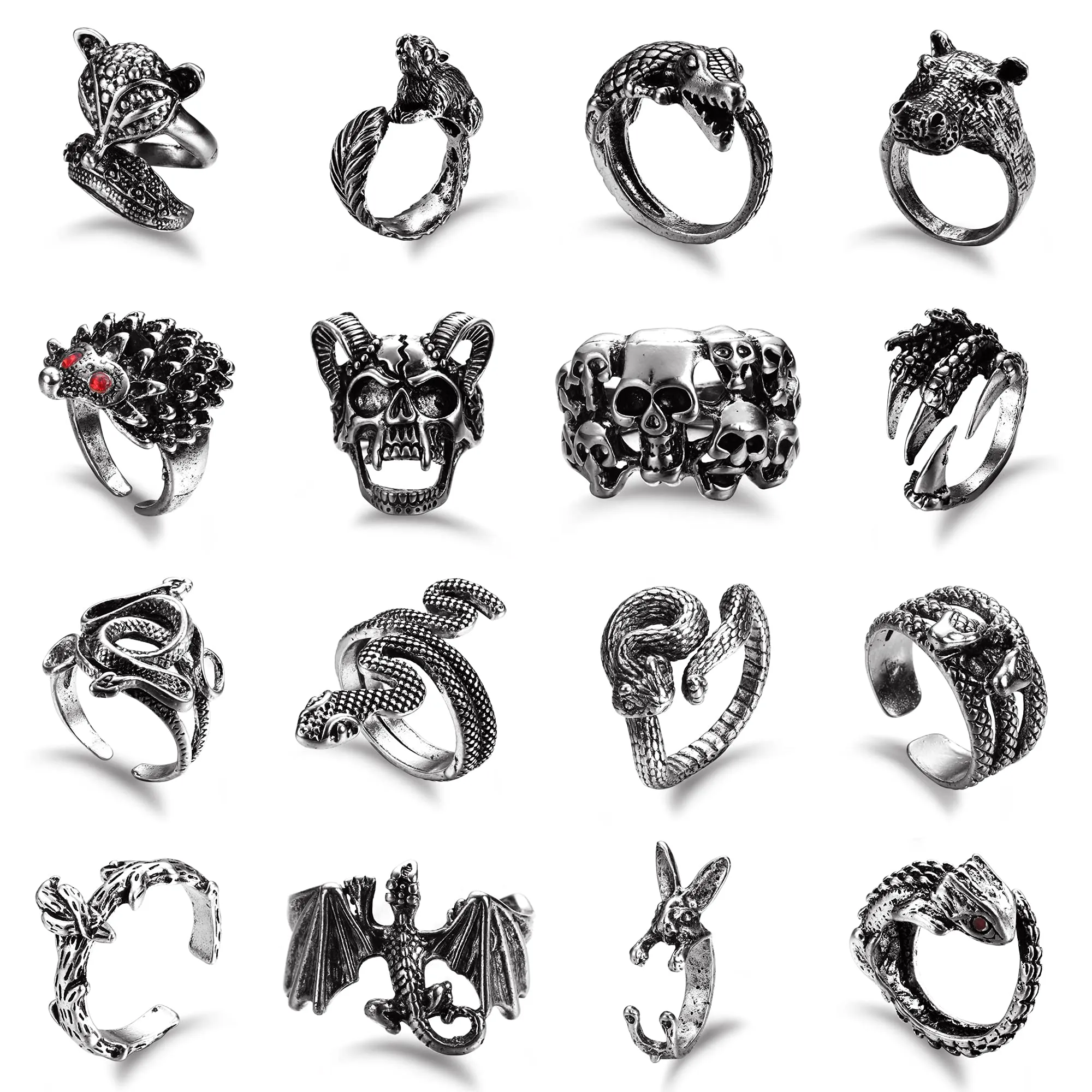Kakonia 16Pcs Goth Punk Anelli Set per Le Donne Degli Uomini Rana Occhio di Ragno Animale Anello Regolabile Freddo Gotico Dichiarazione Impilabile Anelli Y2K Accessori-B - immagine 1