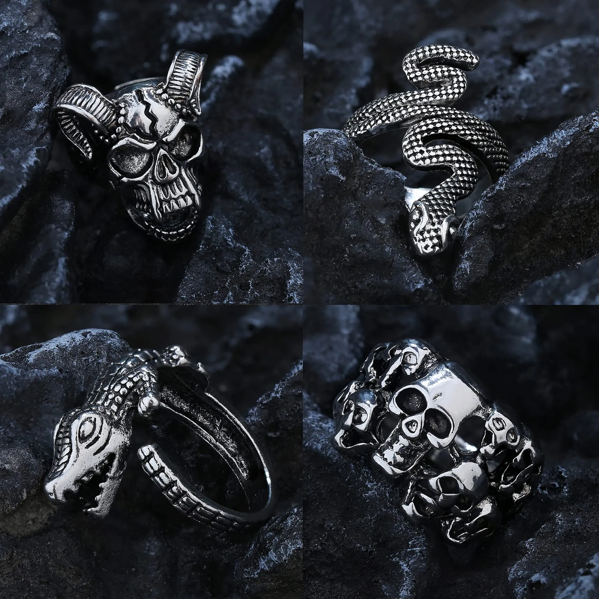 Kakonia 16Pcs Goth Punk Anelli Set per Le Donne Degli Uomini Rana Occhio di Ragno Animale Anello Regolabile Freddo Gotico Dichiarazione Impilabile Anelli Y2K Accessori-B - immagine 2