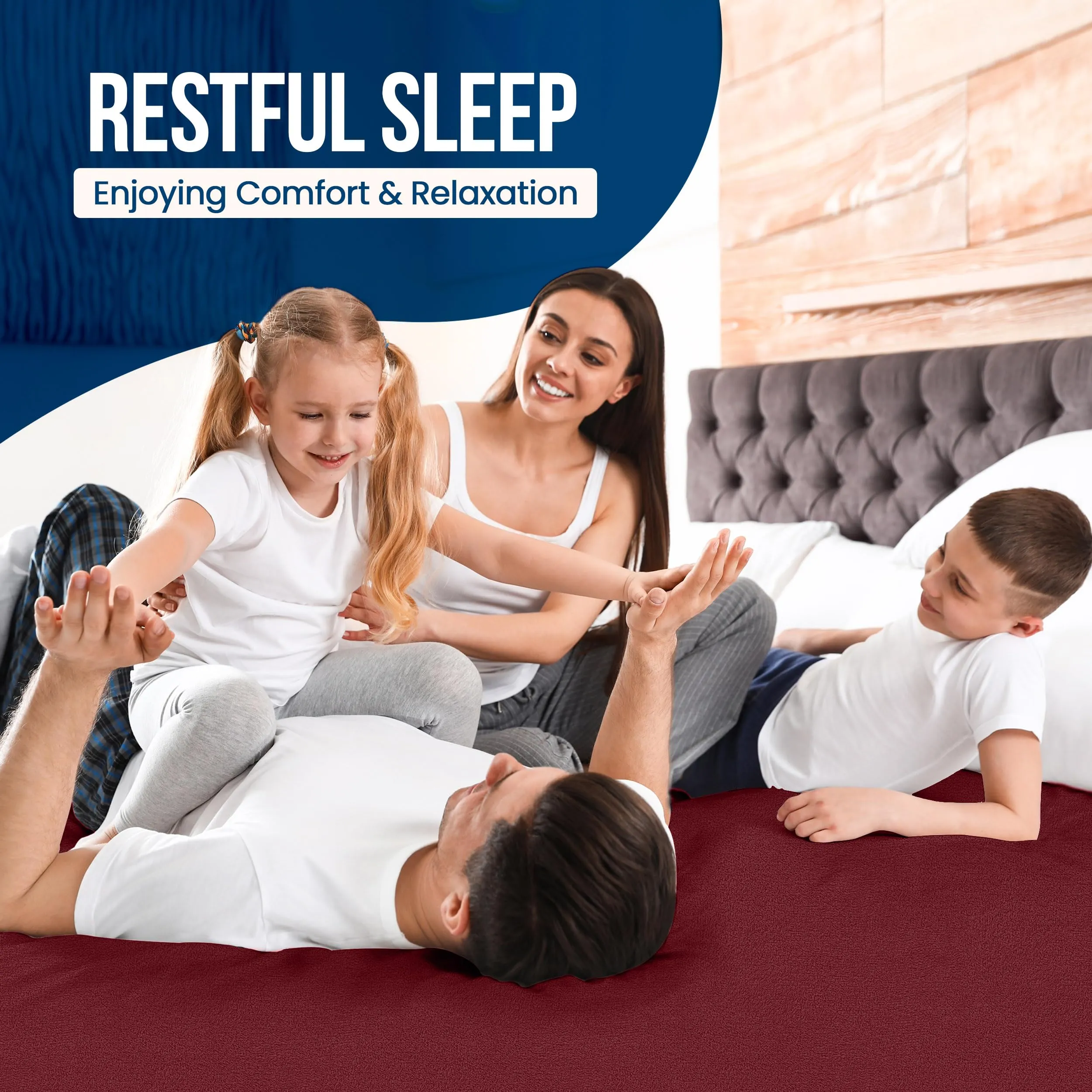 Utopia Bedding Coprimaterasso impermeabile per letto singolo, in spugna di alta qualità, 200 g/m², traspirante, stile aderente, con tasche elastiche (bordeaux) - immagine 7